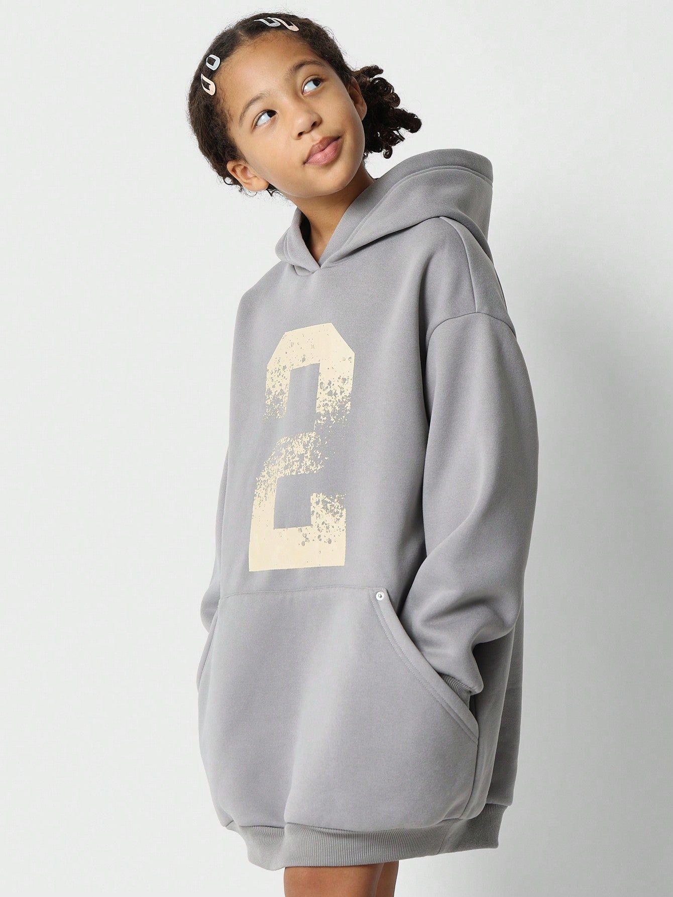 Tween Girls Oversized Hoodie Dress With Front Graphic Print