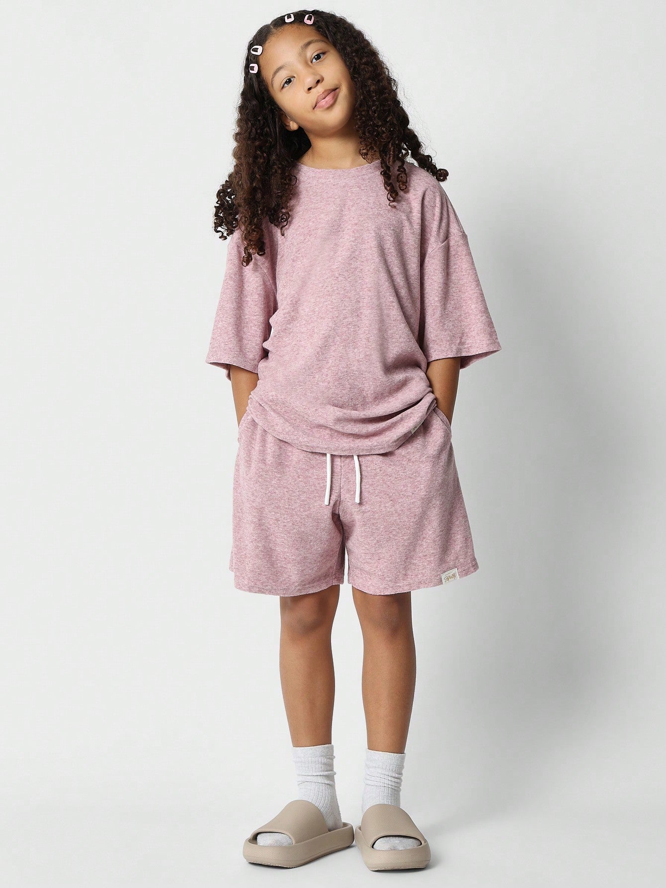 Tween Girls Oversized Fit Tee And Drop Crotch Short 2 Piece Set