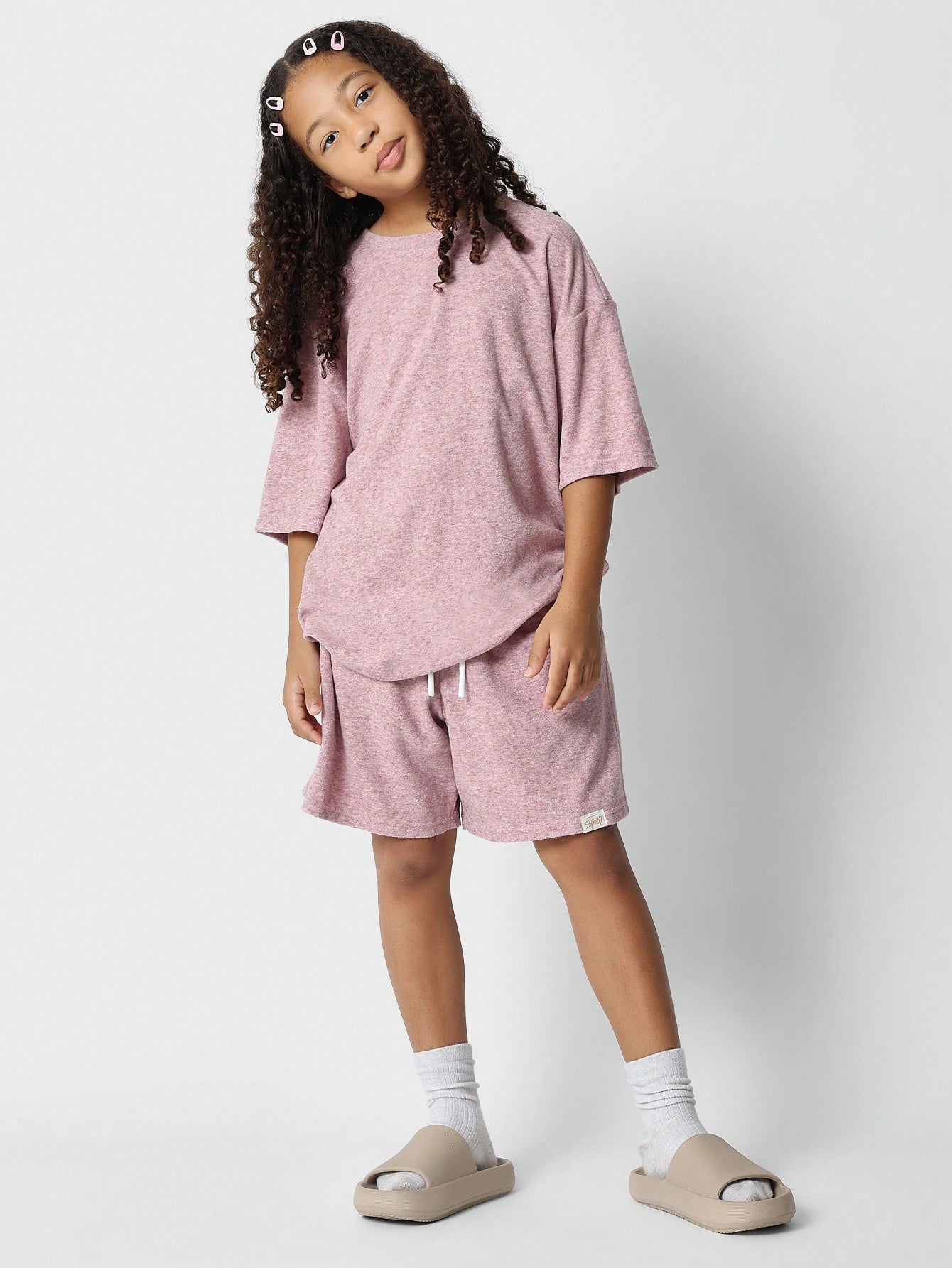 Tween Girls Oversized Fit Tee And Drop Crotch Short 2 Piece Set