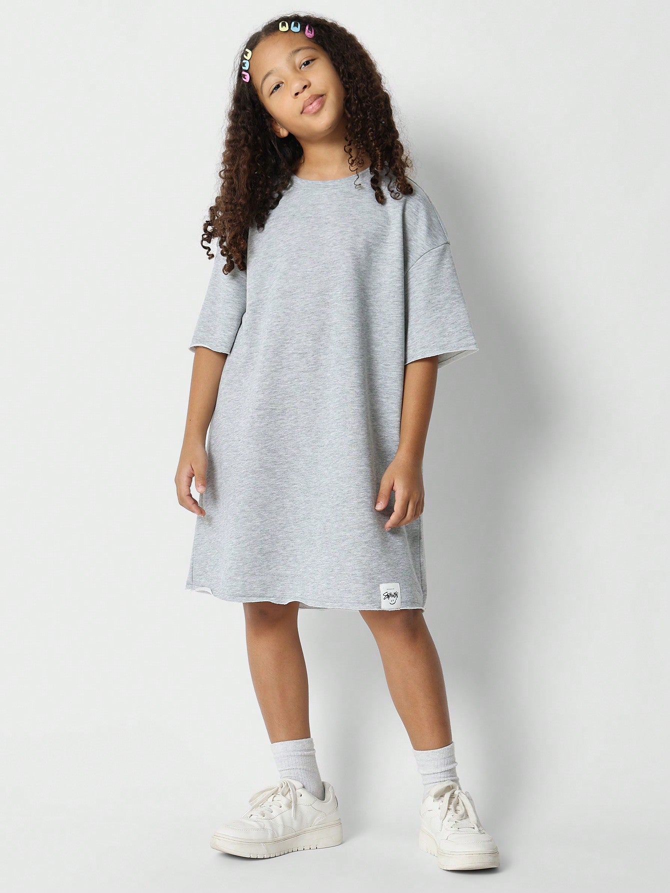 Tween Girls Raw Hem Oversized Fit Tee Dress