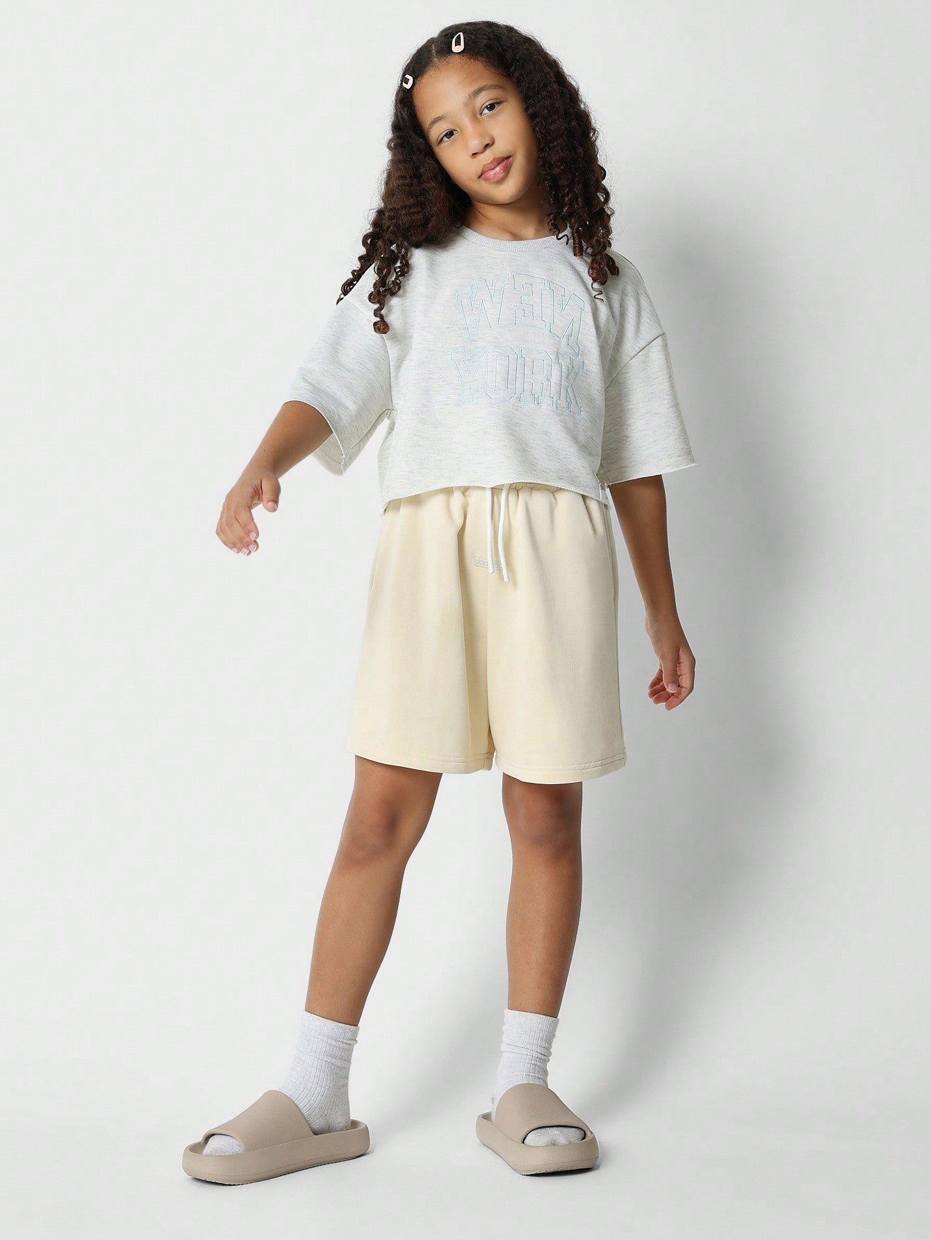 Tween Girls Crop Fit Tee With Front Embroidery Print