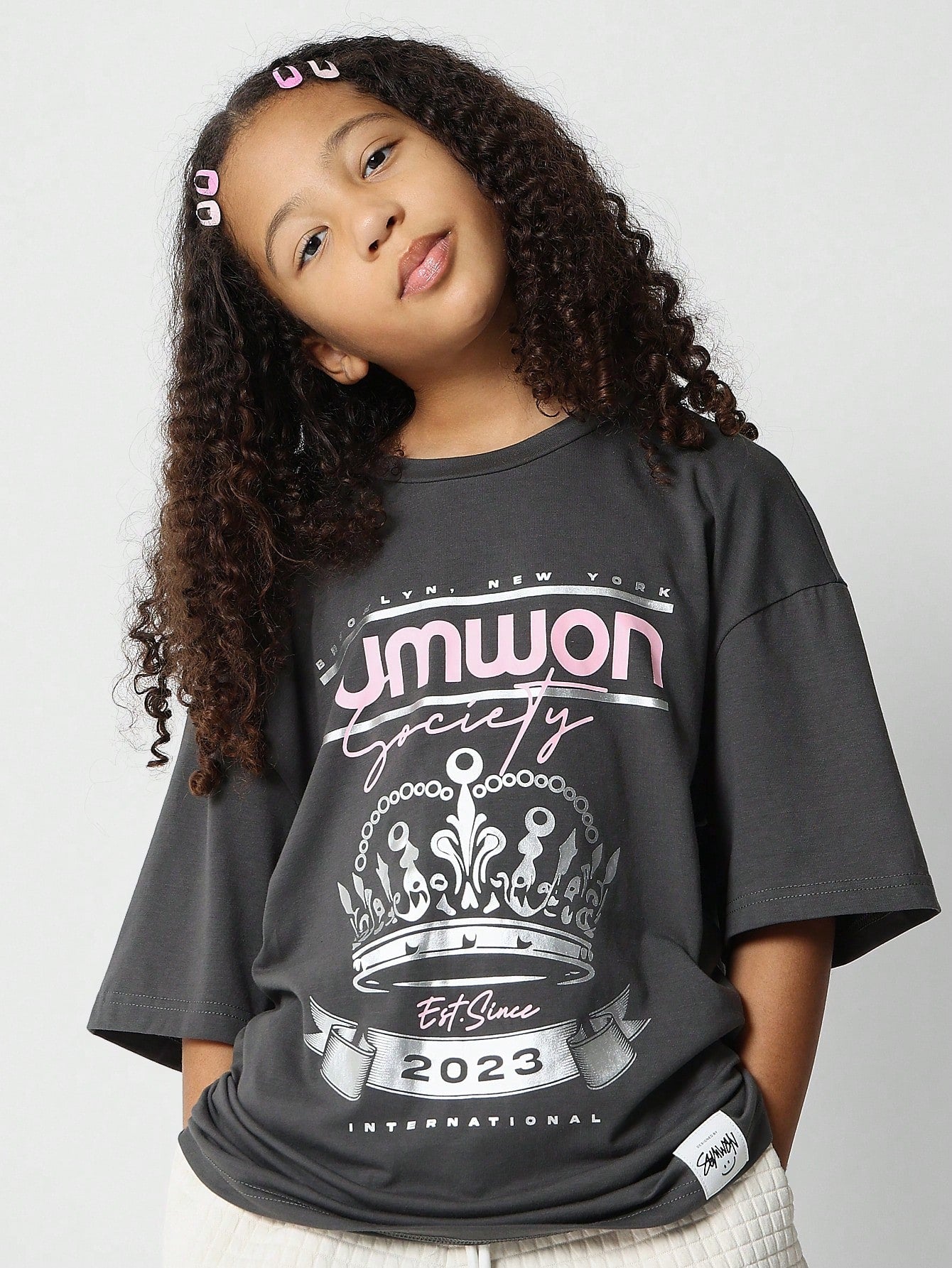 Tween Girls Oversized Fit Tee With Crown Print