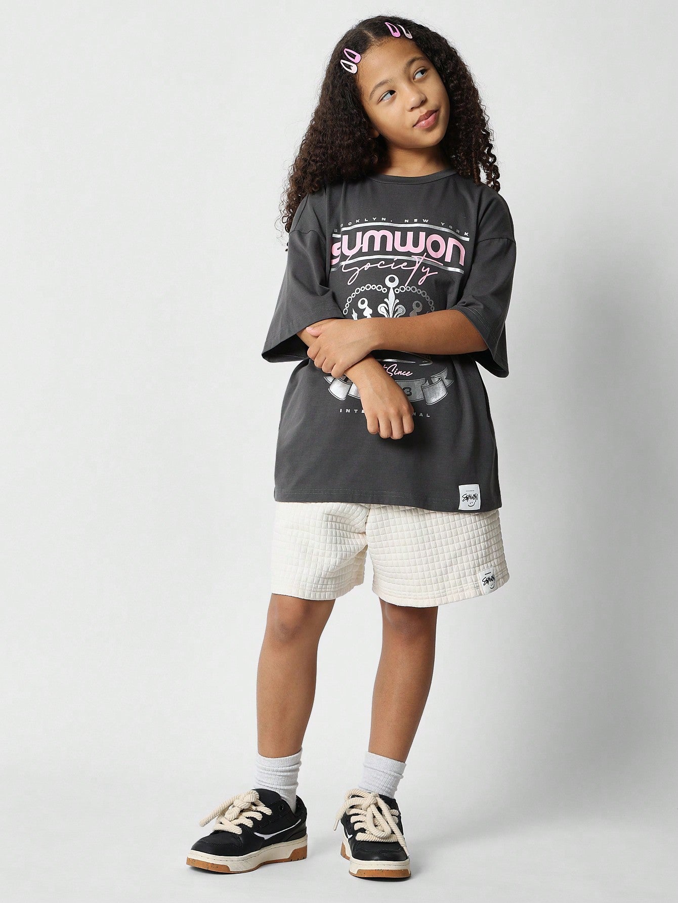 Tween Girls Oversized Fit Tee With Crown Print