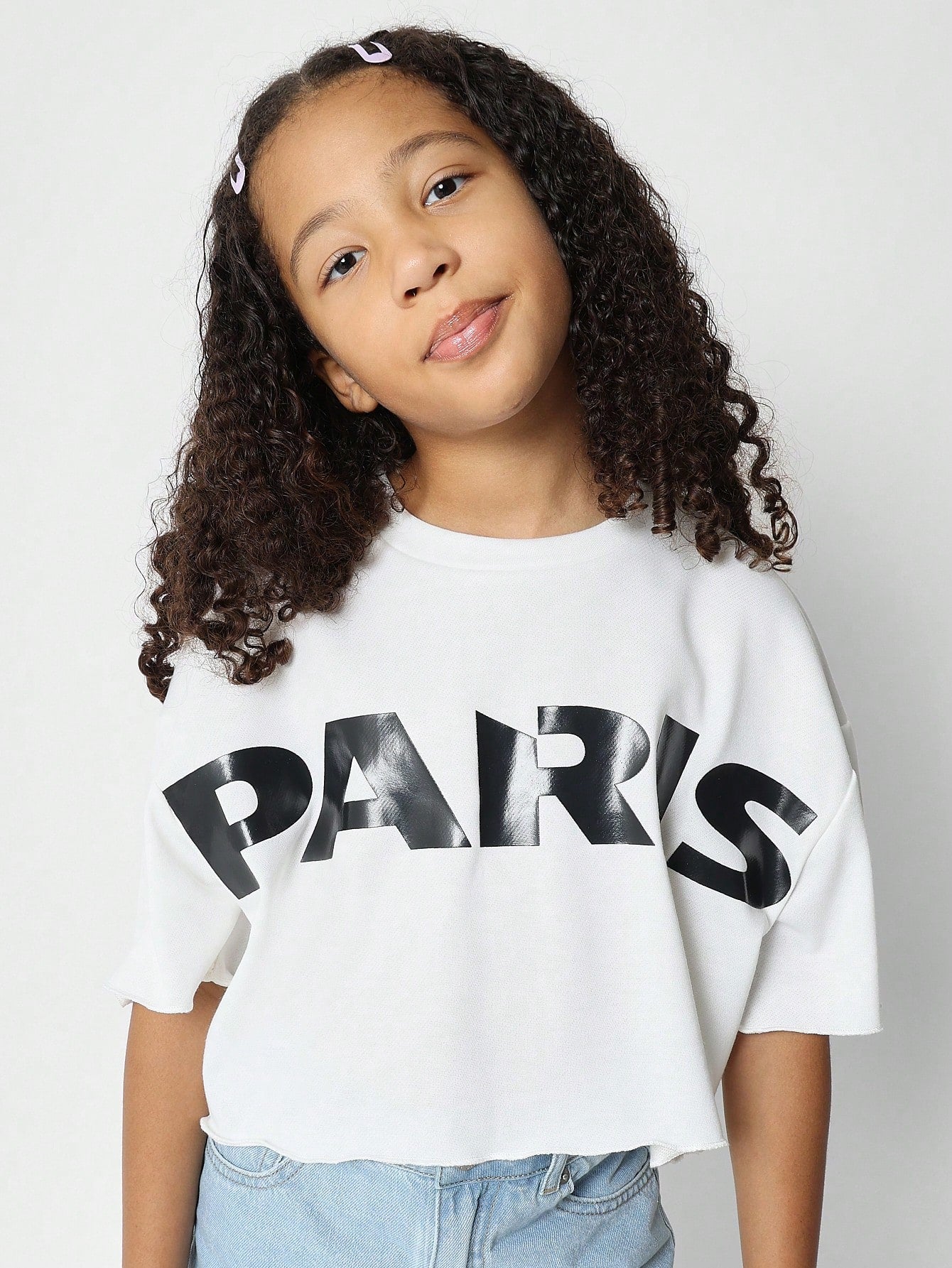 Tween Girls Cropped Tee With Front Paris Graphic