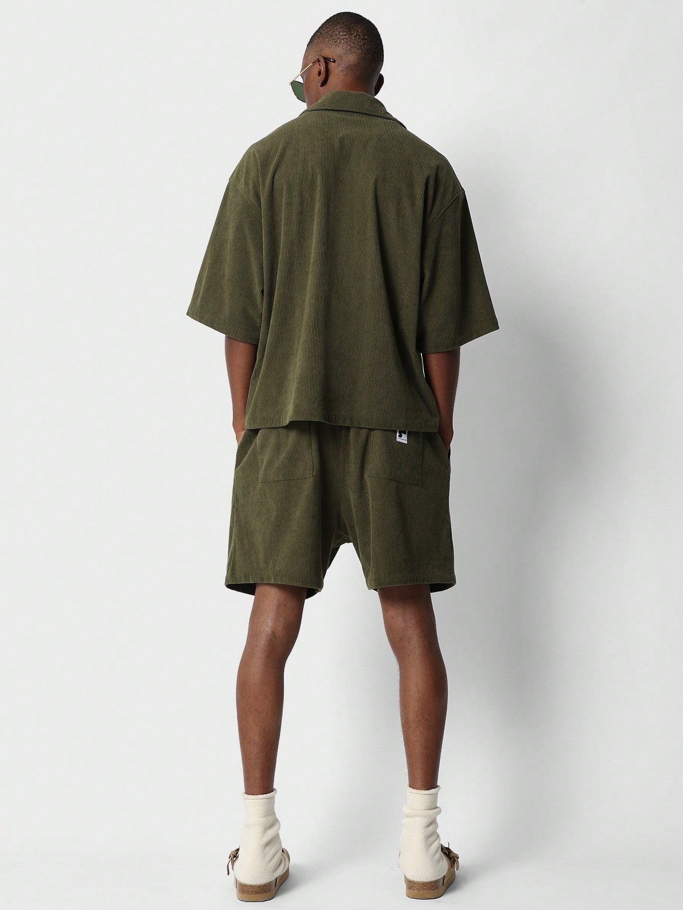 Boxy Fit Corduroy Shirt And Drop Crotch Short 2 Piece Set