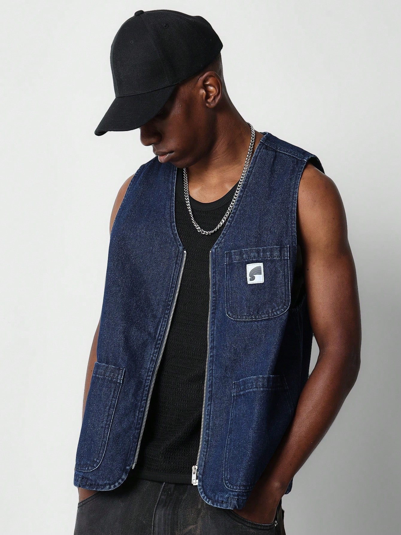 Zip Through Denim Vest Jacket