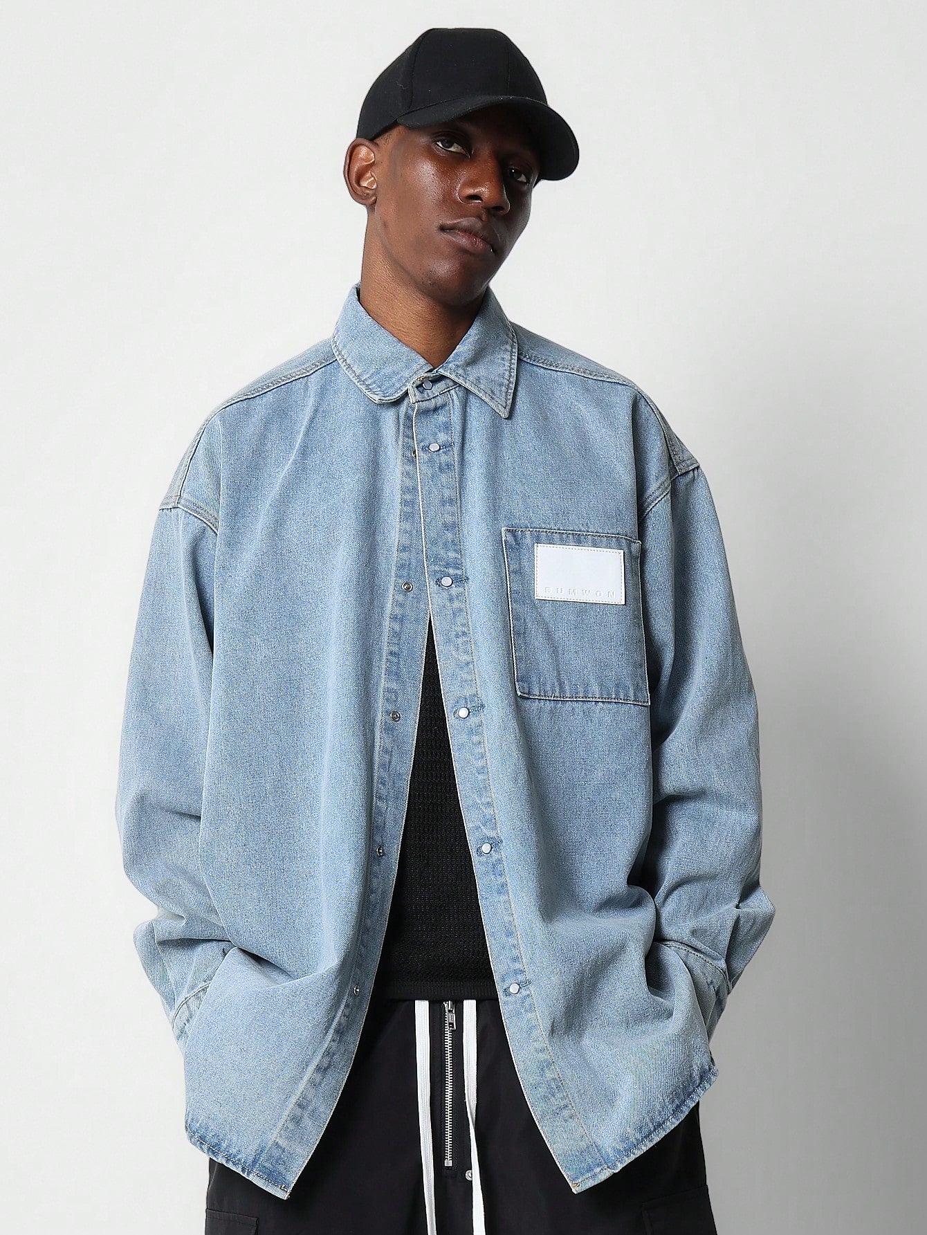 Oversized Denim Shirt With Back Cherub Graphic Print