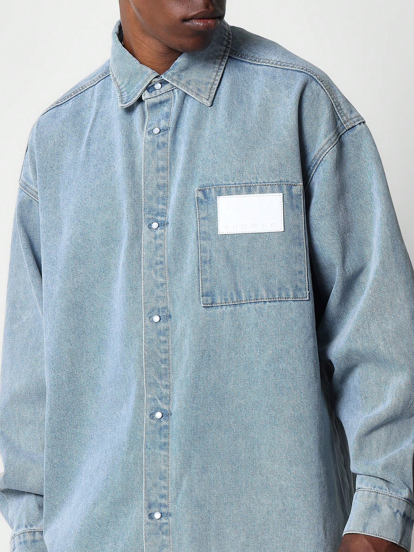 Oversized Denim Shirt With Back Cherub Graphic Print