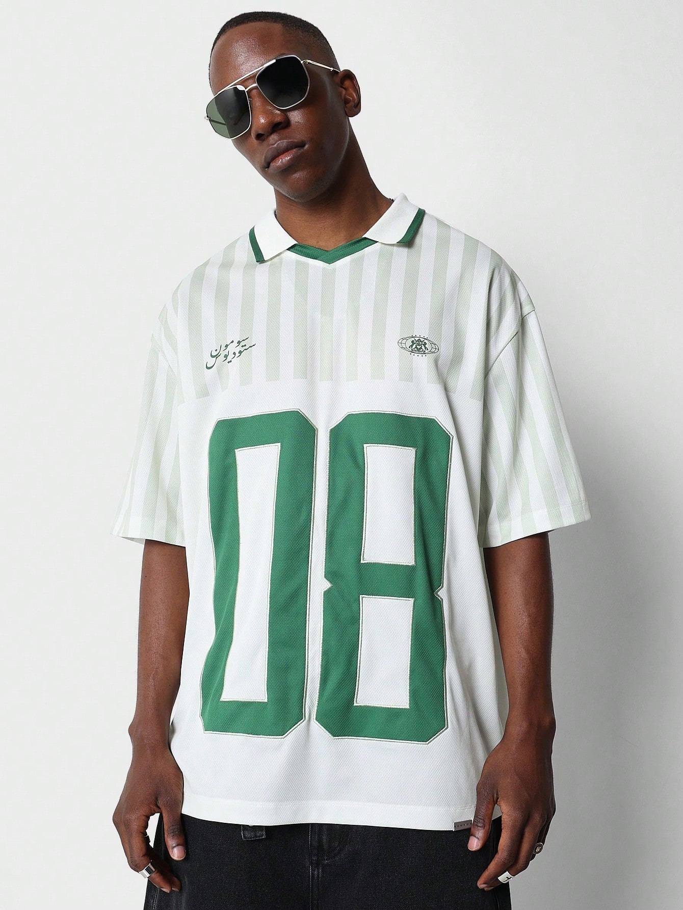 Oversized Fit Football Tee With Number Graphic Print