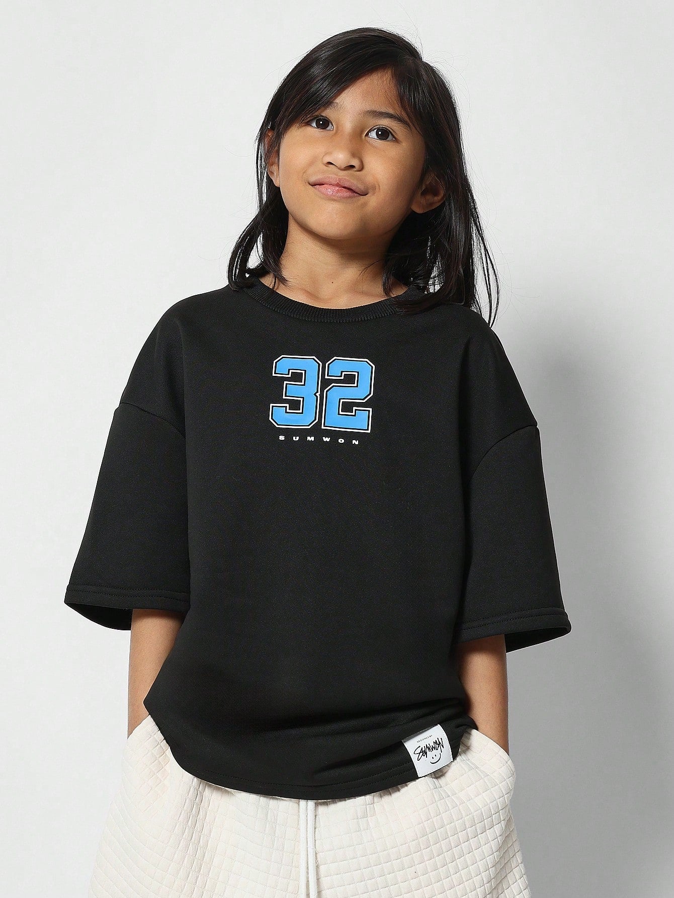 Tween Girls Oversized Fit Tee With Number Print