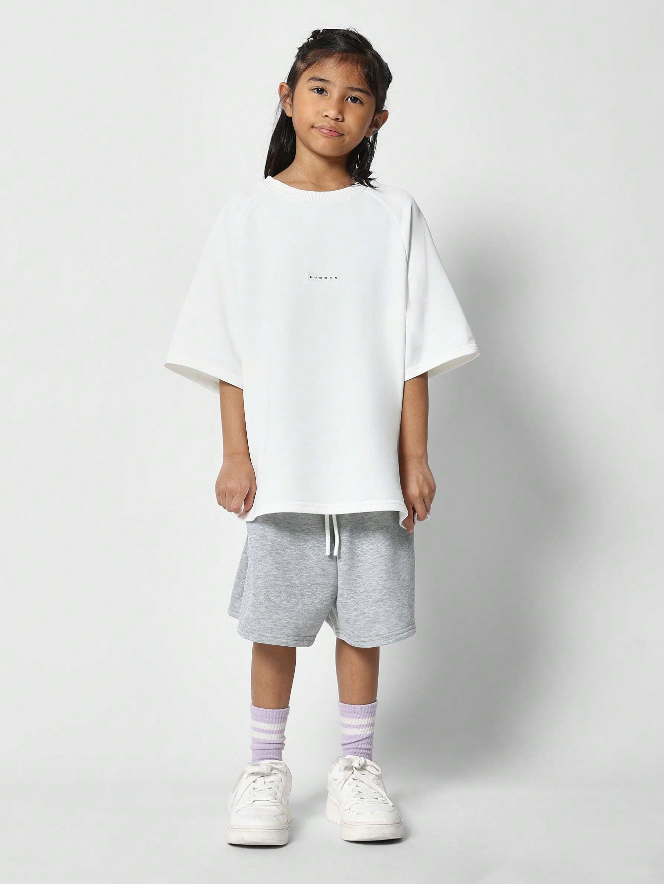 Tween Girls Oversized Fit Raglan Tee With Short 2 Piece Set