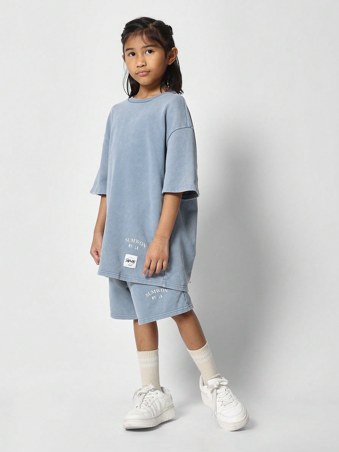 Tween Girls Oversized Fit Tee And Short 2 Piece Set