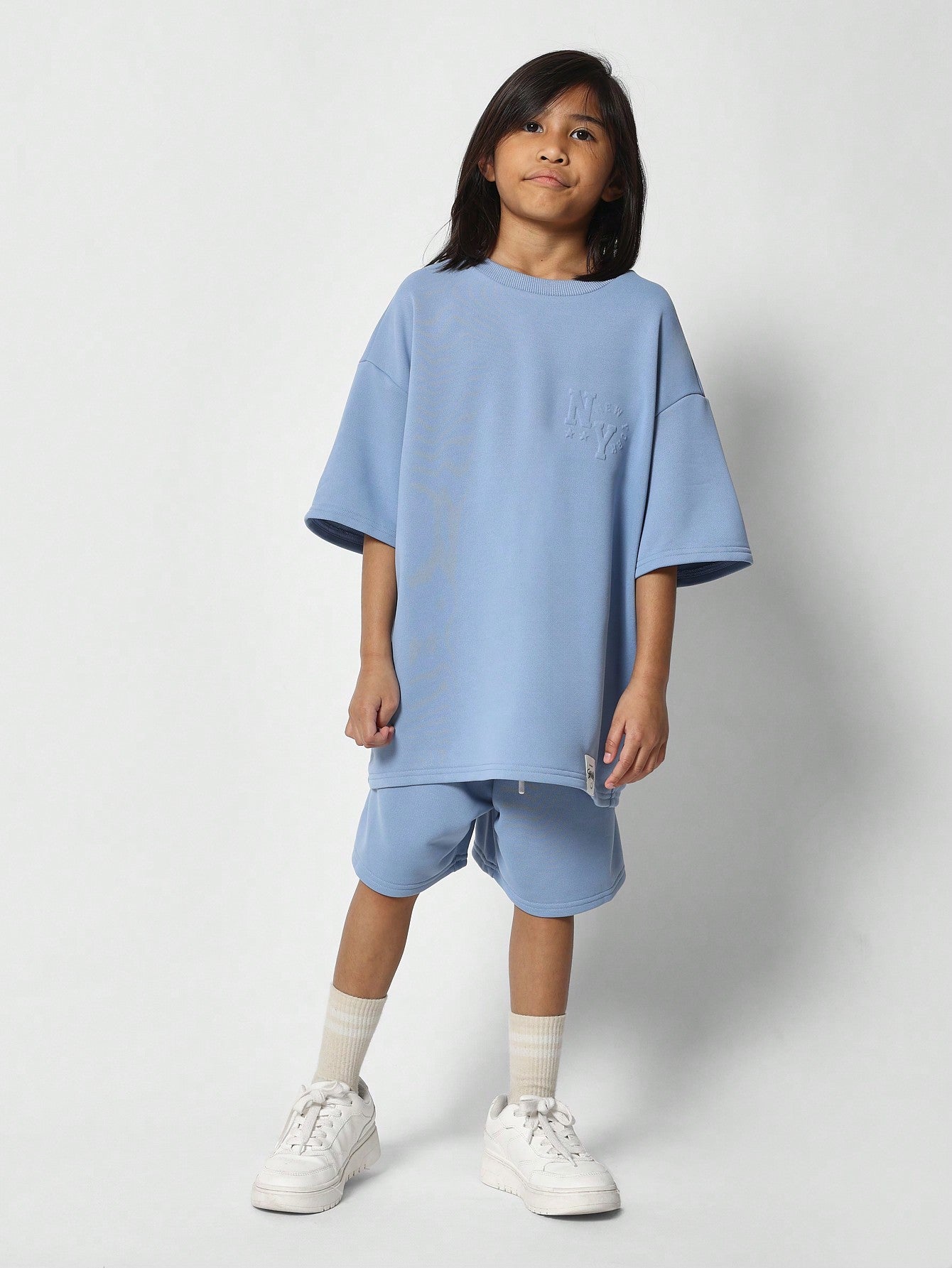 Tween Girls Oversized Fit Tee And Drop Crotch Short 2 Piece Set