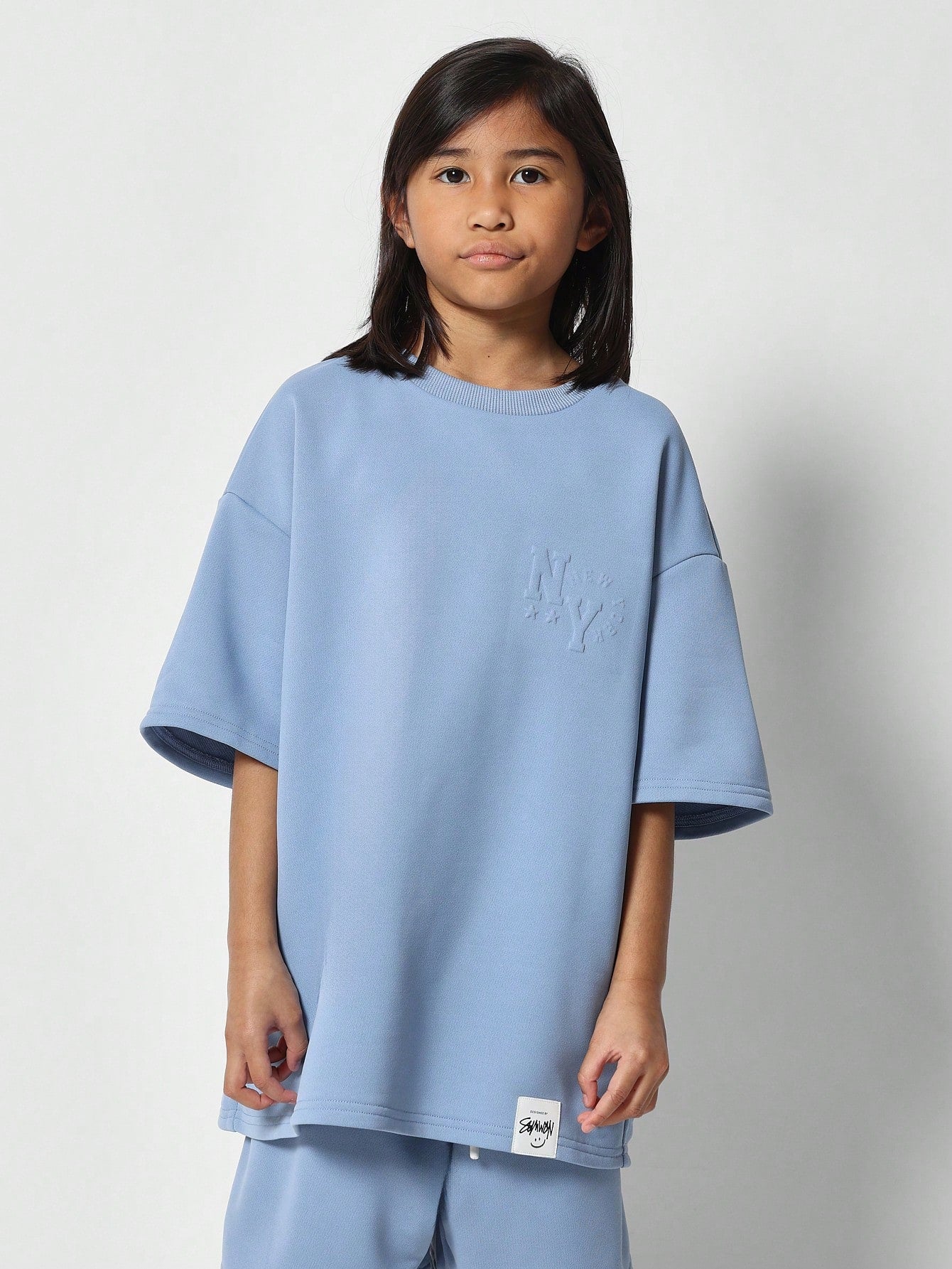 Tween Girls Oversized Fit Tee And Drop Crotch Short 2 Piece Set