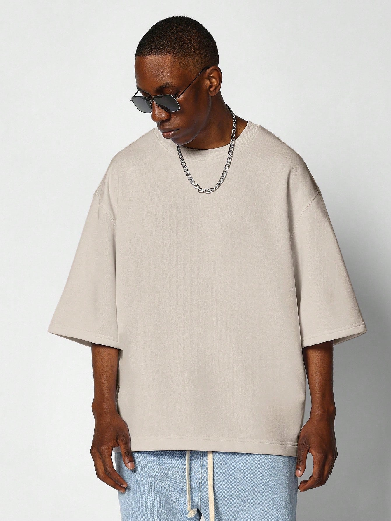 Oversized Elbow Sleeve Heavyweight Essential Tee With Side Vent Hem