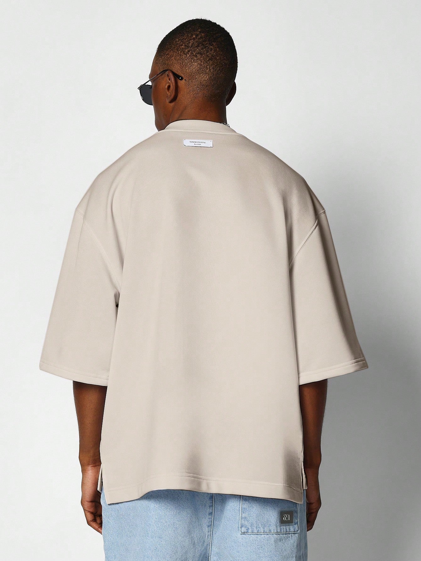 Oversized Elbow Sleeve Heavyweight Essential Tee With Side Vent Hem