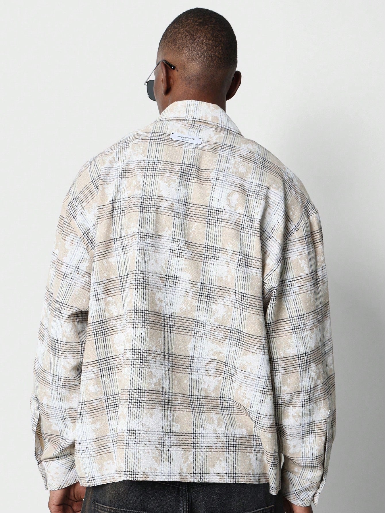 Checkered Zip-Through Shirt With Front Number Graphic Print