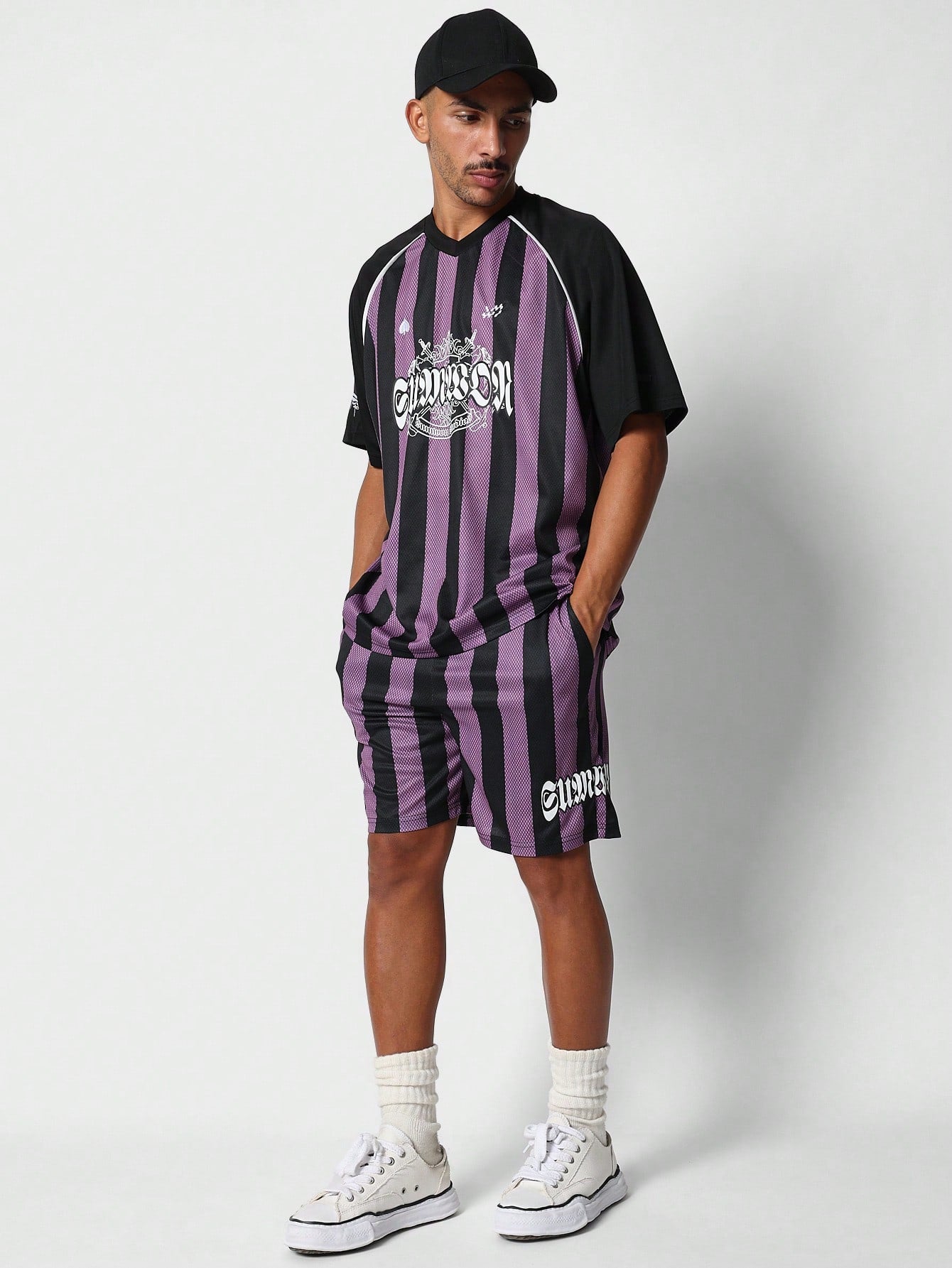 Mesh Football Shirt And Short With Graffiti Graphic Print 2 Piece Set