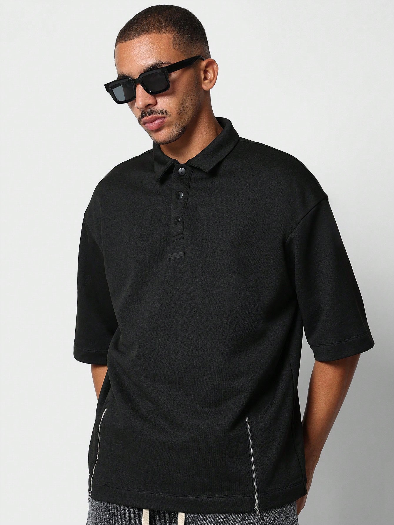 Polo Tee With Zip Detail And Back Print