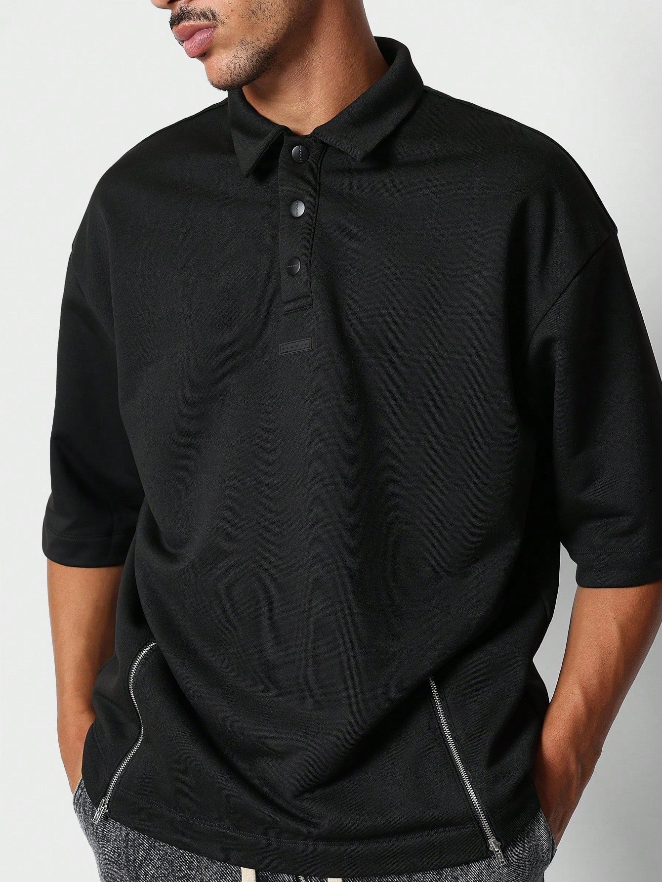 Polo Tee With Zip Detail And Back Print