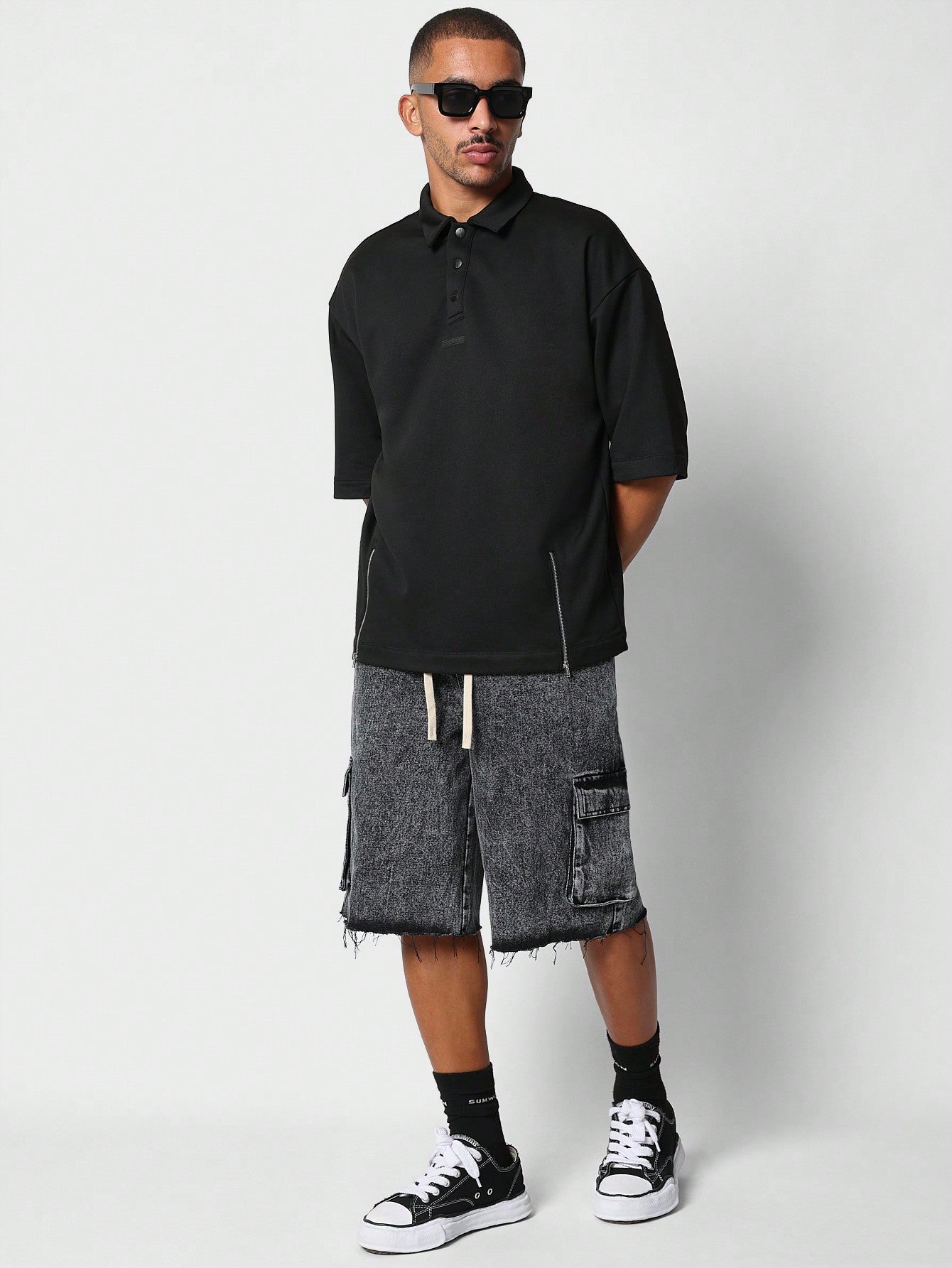 Polo Tee With Zip Detail And Back Print