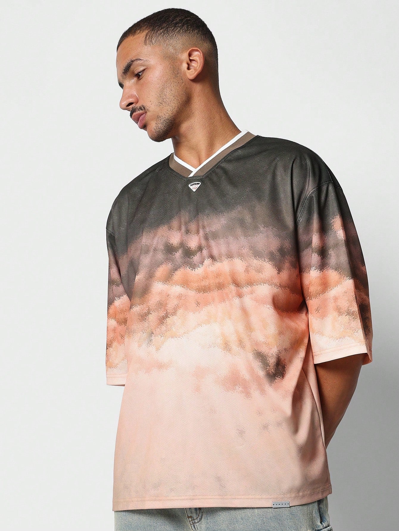 Oversized Fit Mesh Baller Tee With All Over Print