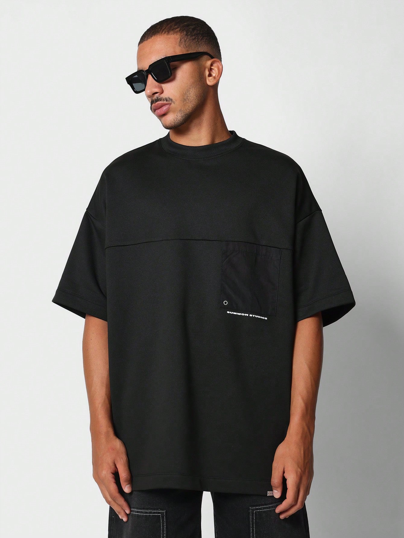 Oversized Fit Loop Back Tee With Pocket