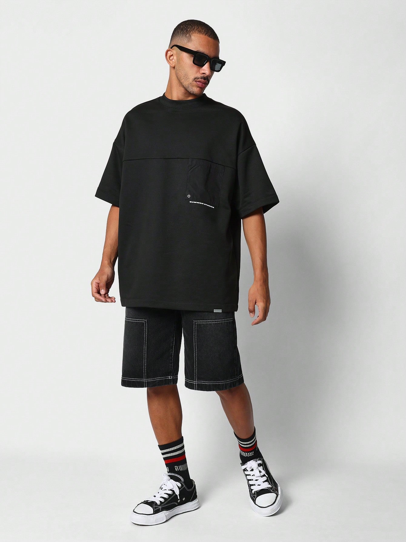 Oversized Fit Loop Back Tee With Pocket