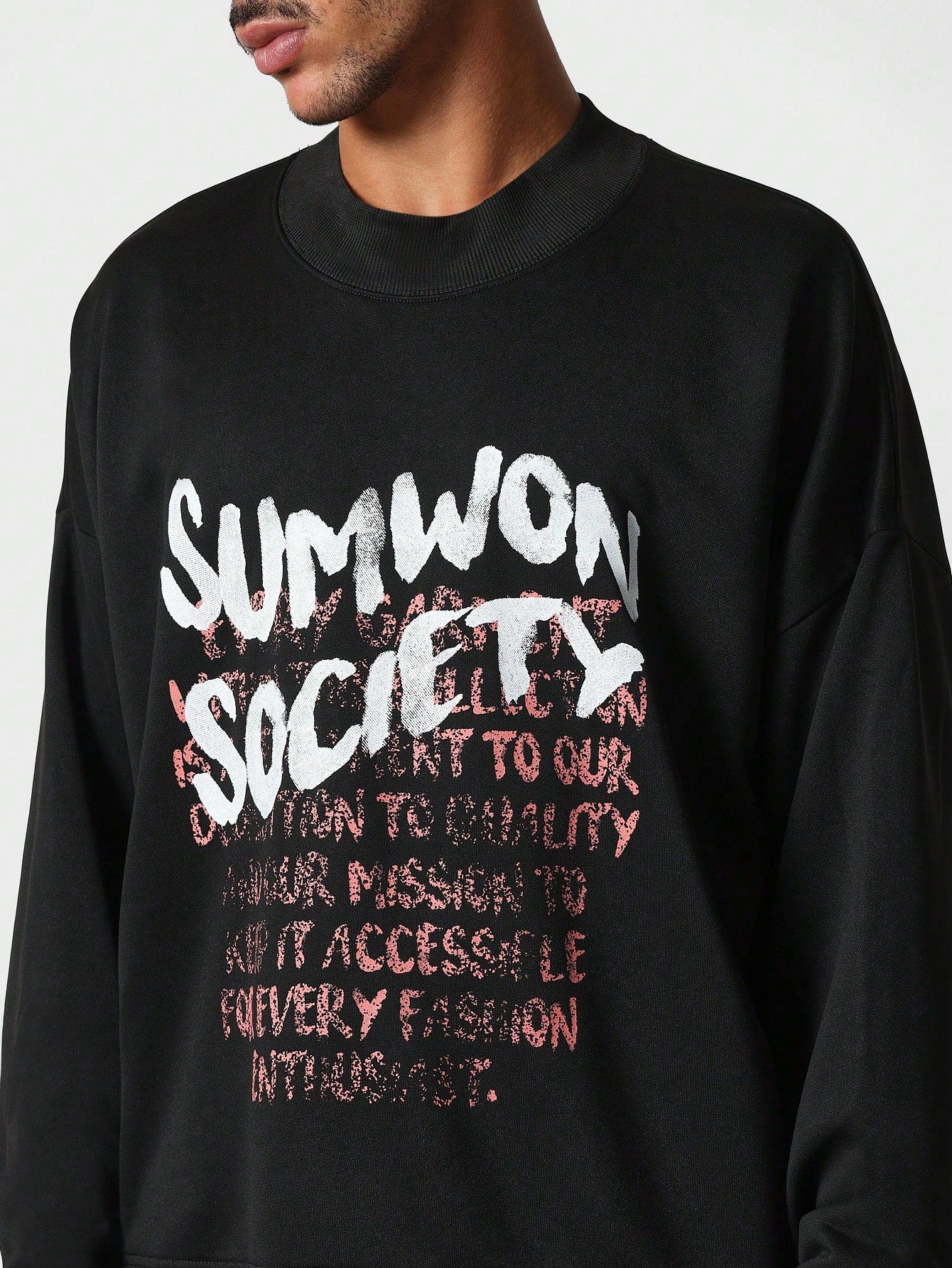 Oversized Fit Sweatshirt With Text Graphic Print