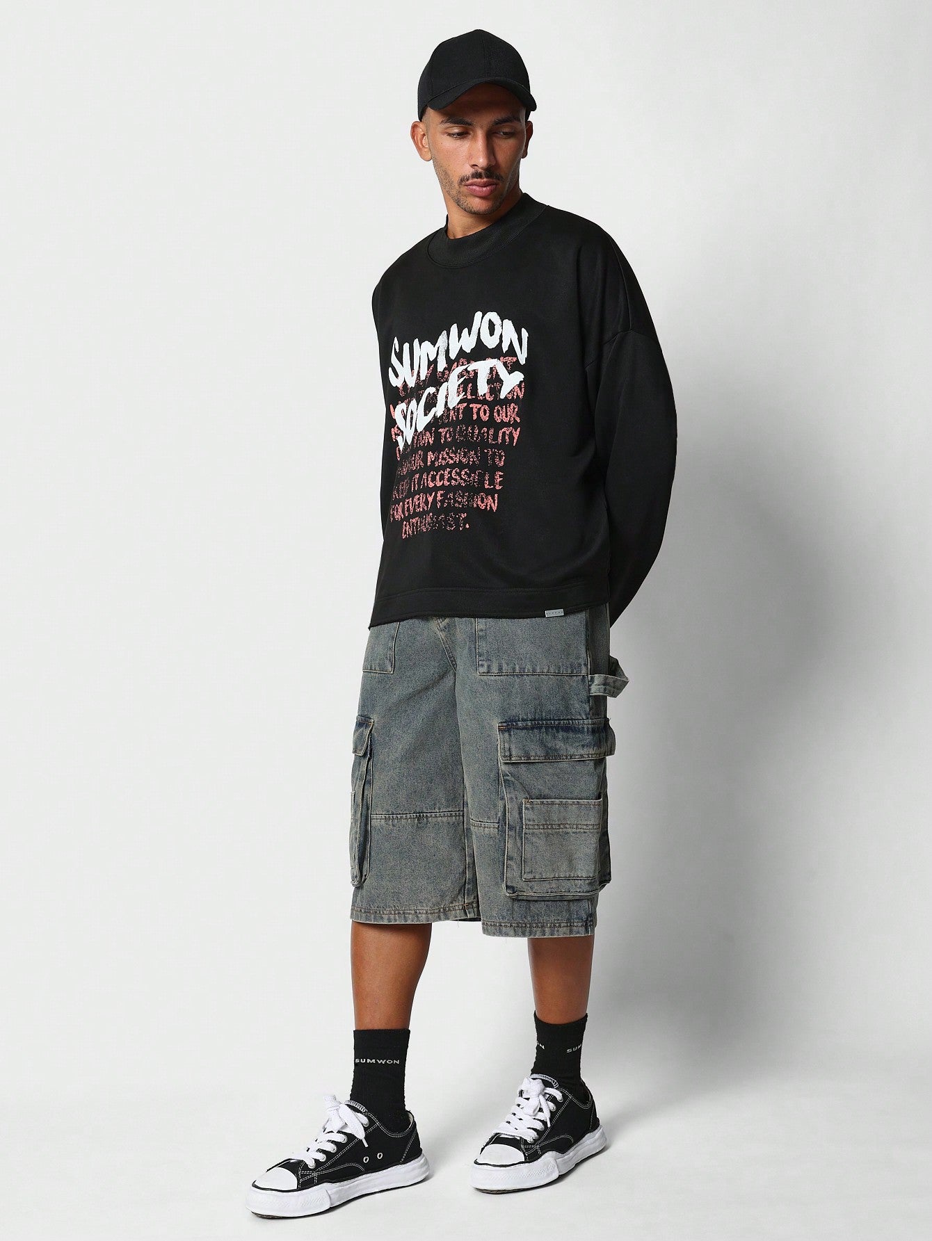 Oversized Fit Sweatshirt With Text Graphic Print