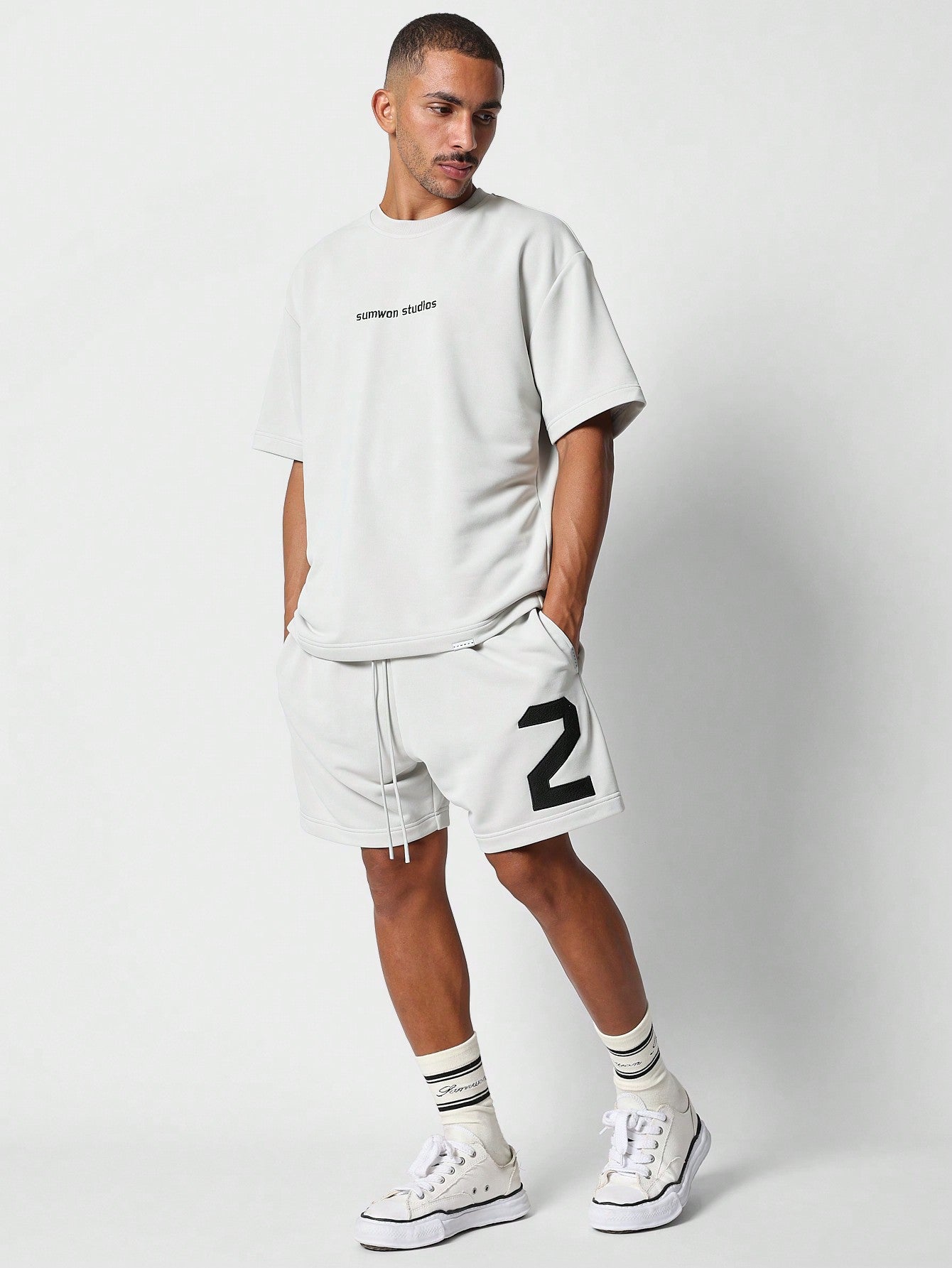 Regular Fit Tee With Number Graphic And Short 2 Piece Set