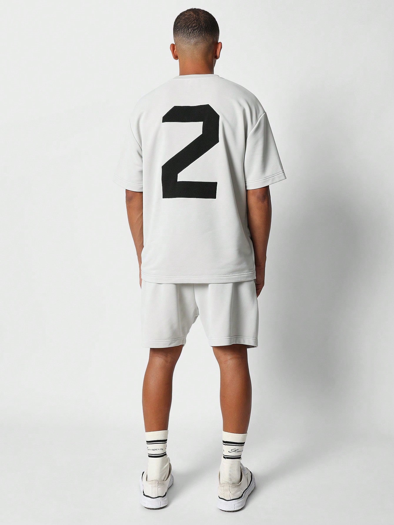 Regular Fit Tee With Number Graphic And Short 2 Piece Set