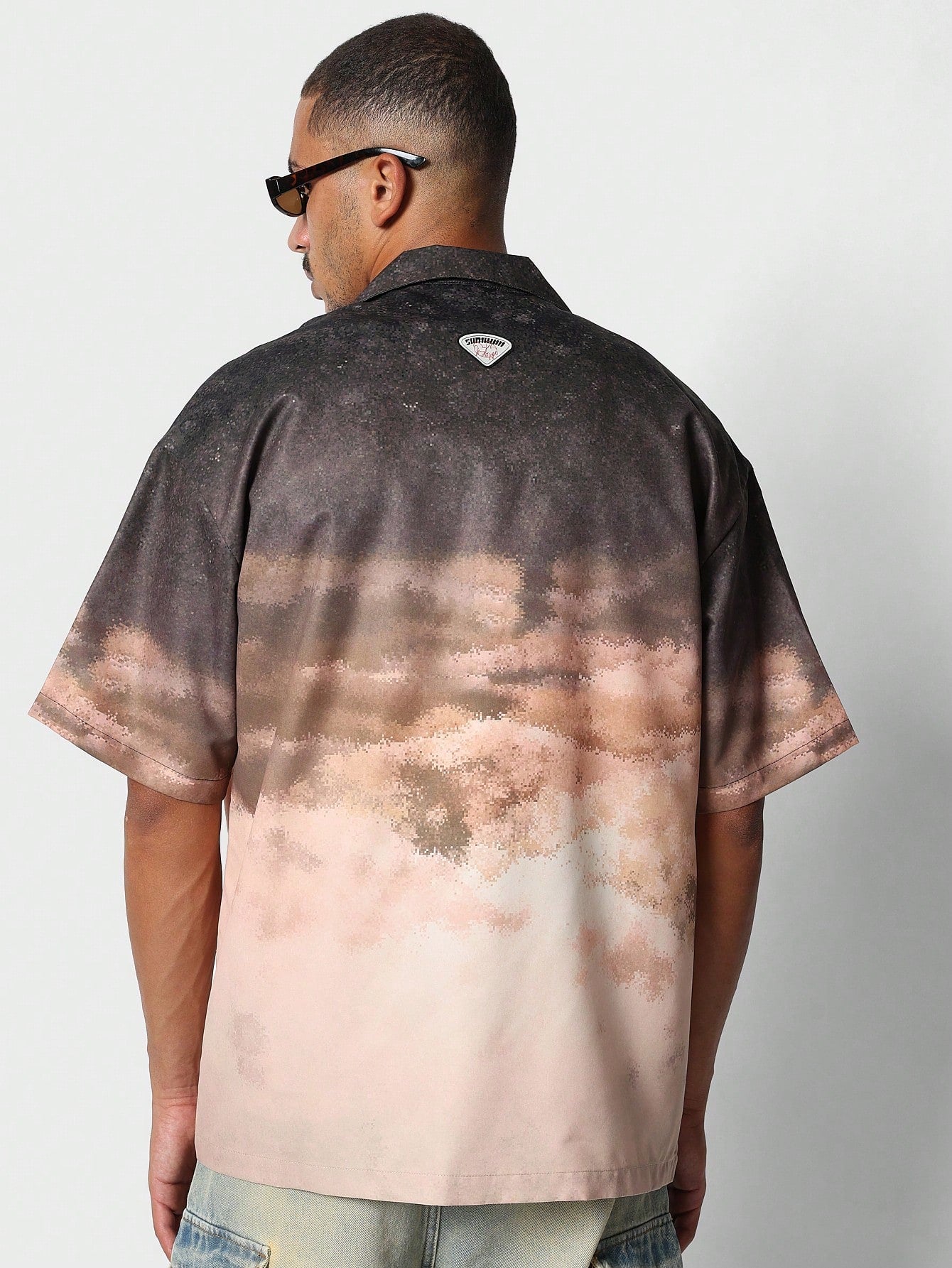 Regular Fit Short Sleeve Sunset Printed Revere Shirt