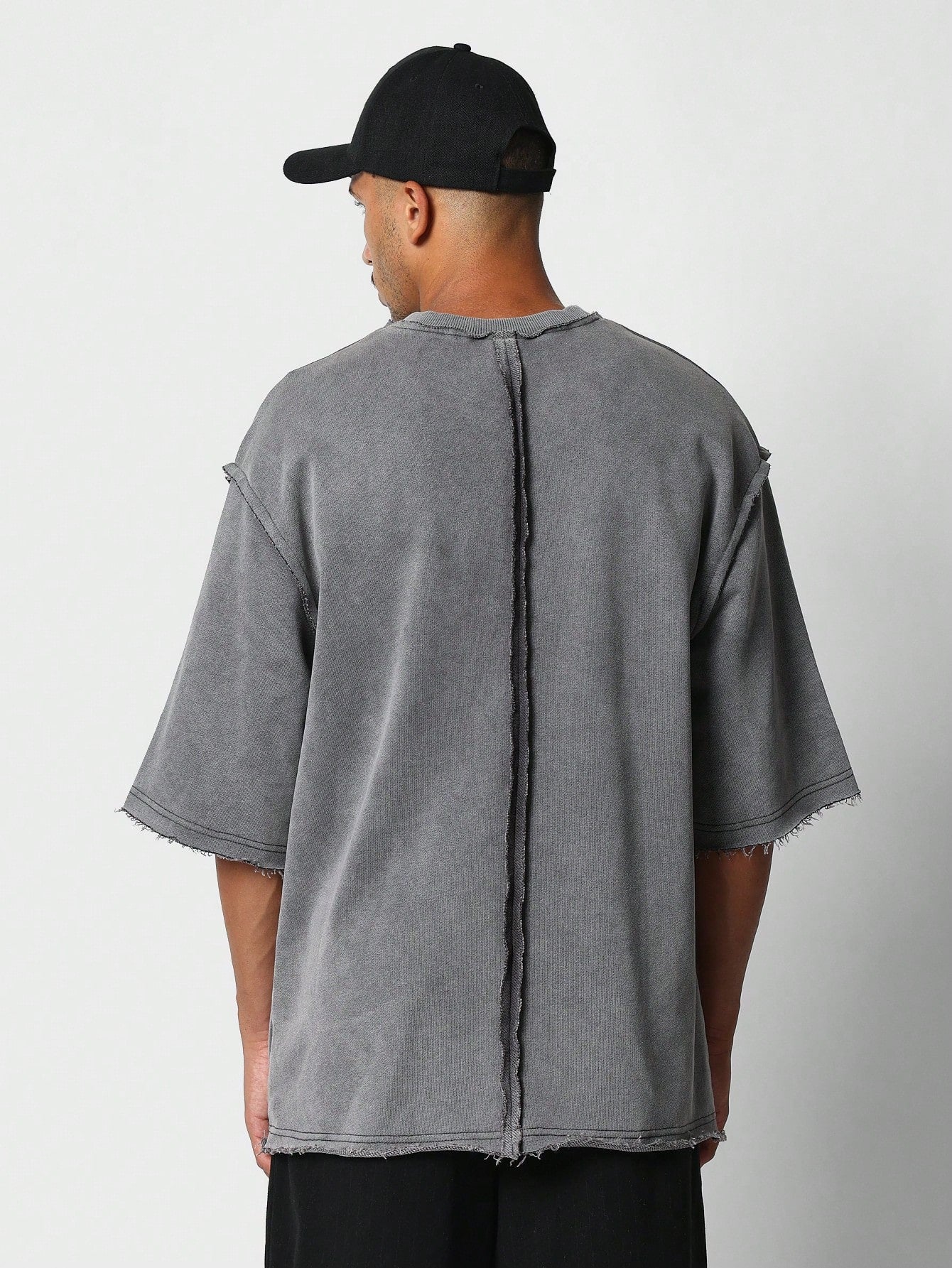 Washed Loopback Raw Edges Tee With Faded Graphic Print