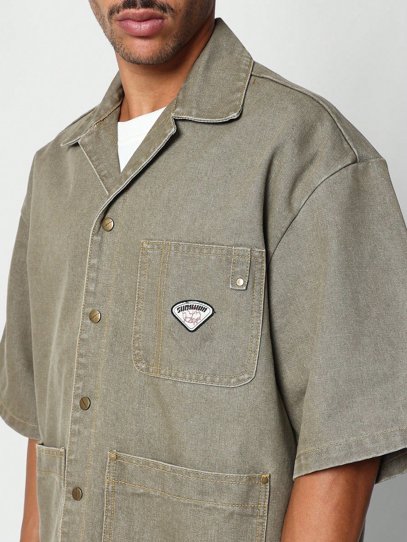 Boxy Fit Denim Twill Shirt With Front Pockets