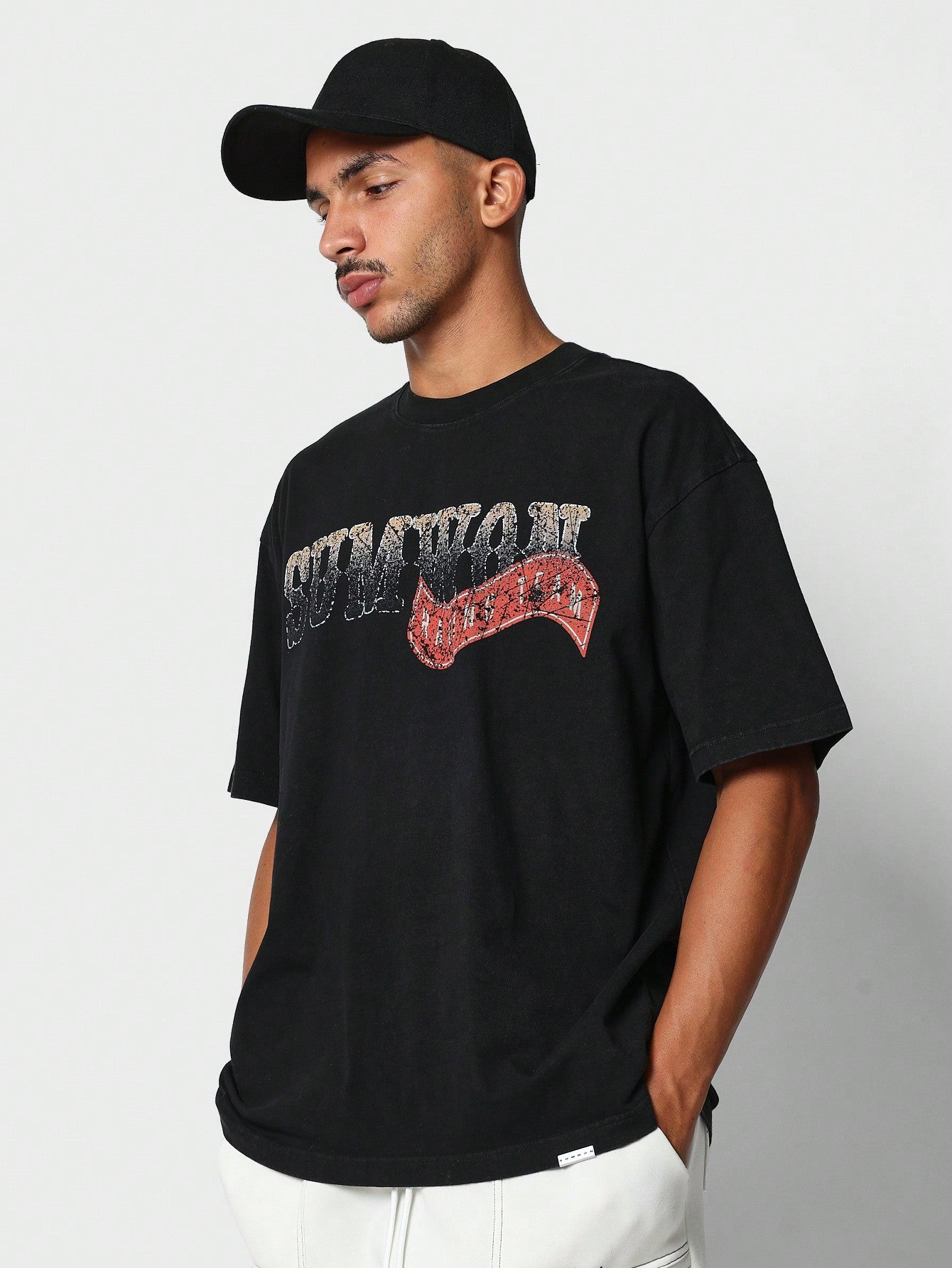 Regular Fit Tee With Discharge Front Print