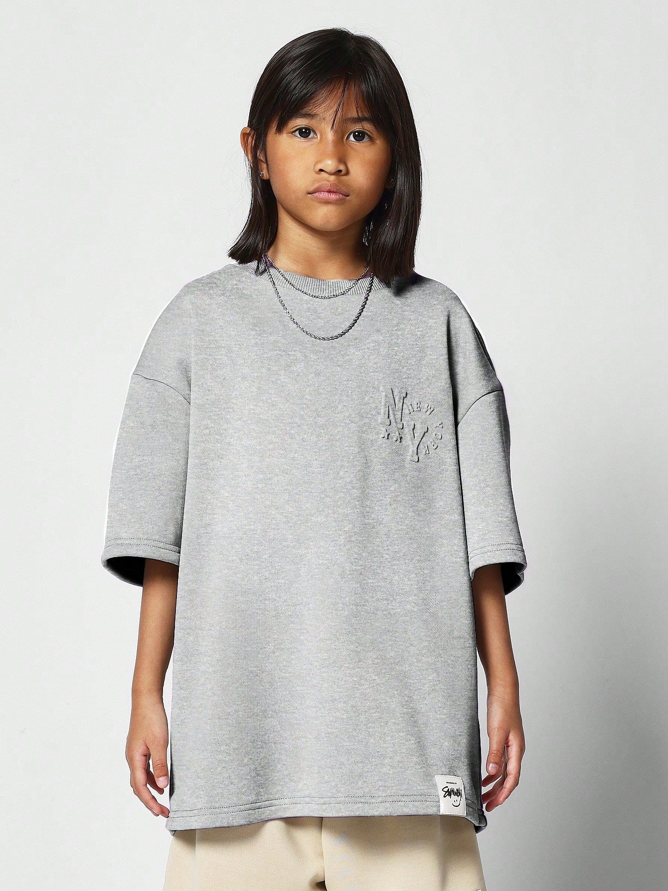 Tween Girl Oversized Fit Tee With Embossing