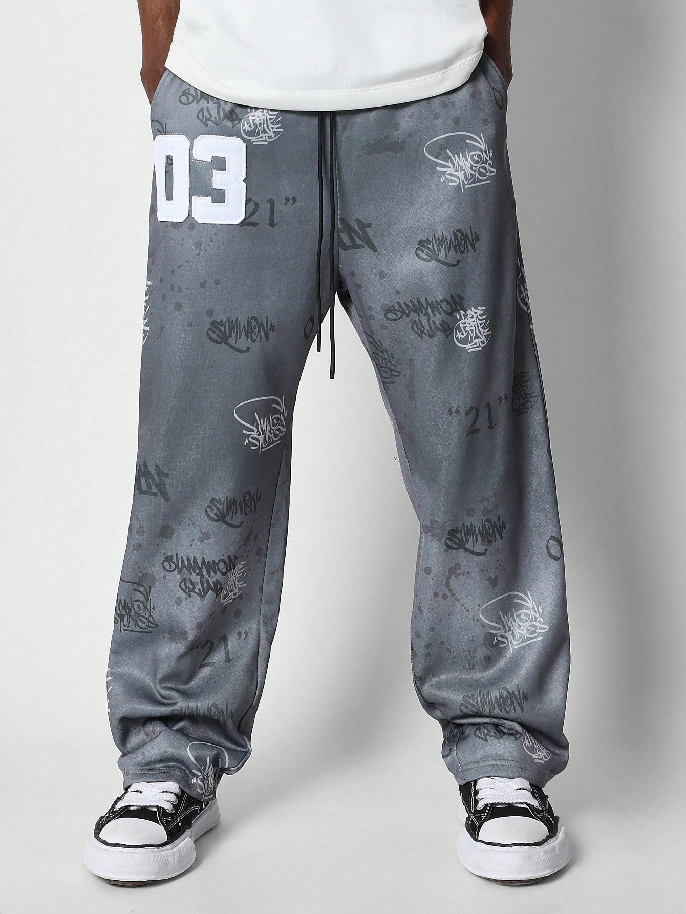 Loose Fit Baggy Joggers With All Over Graffiti Graphic Print