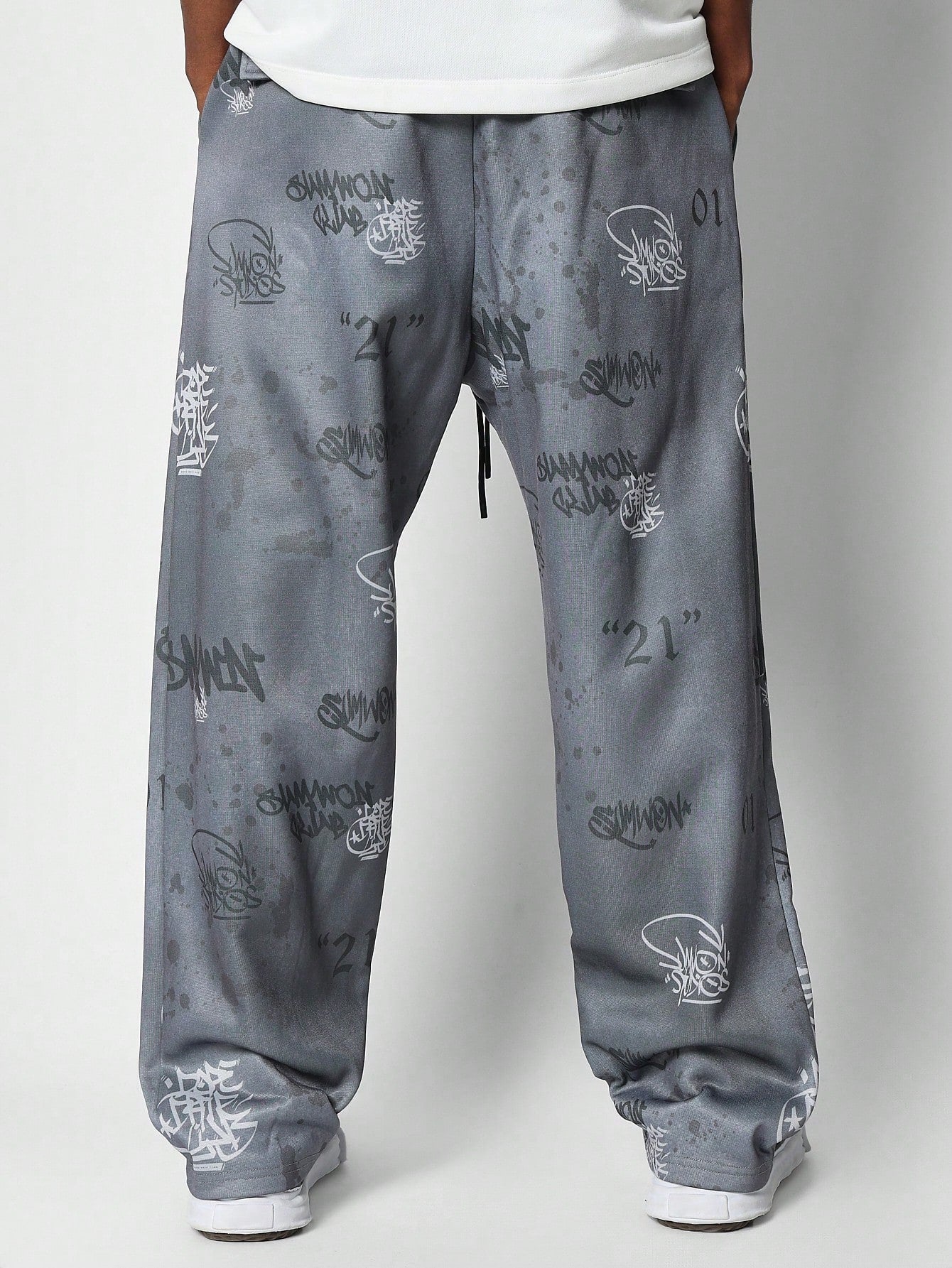 Loose Fit Baggy Joggers With All Over Graffiti Graphic Print