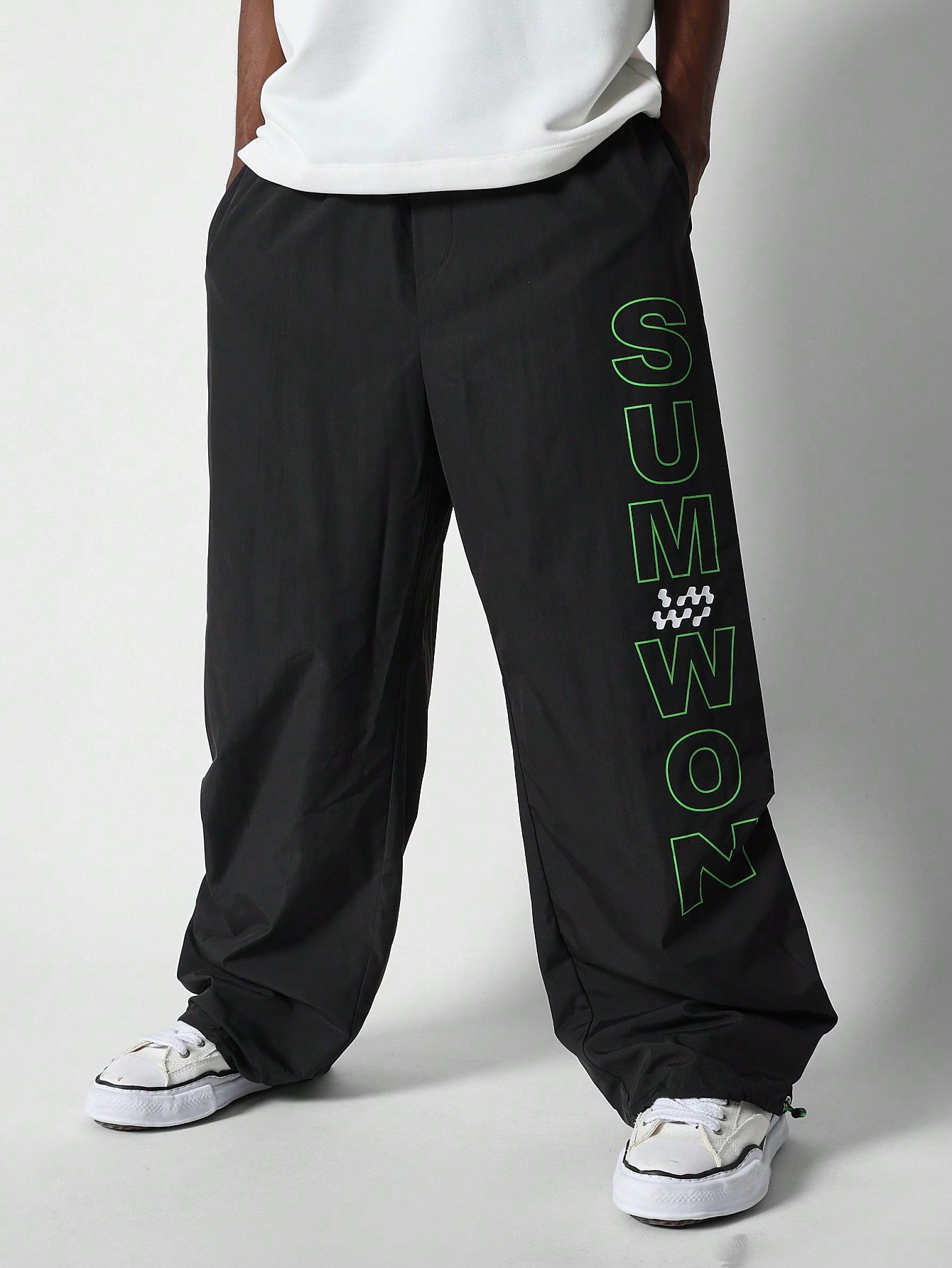 Loose Fit Baggy Nylon Parachute Pant With Letter Graphic Print