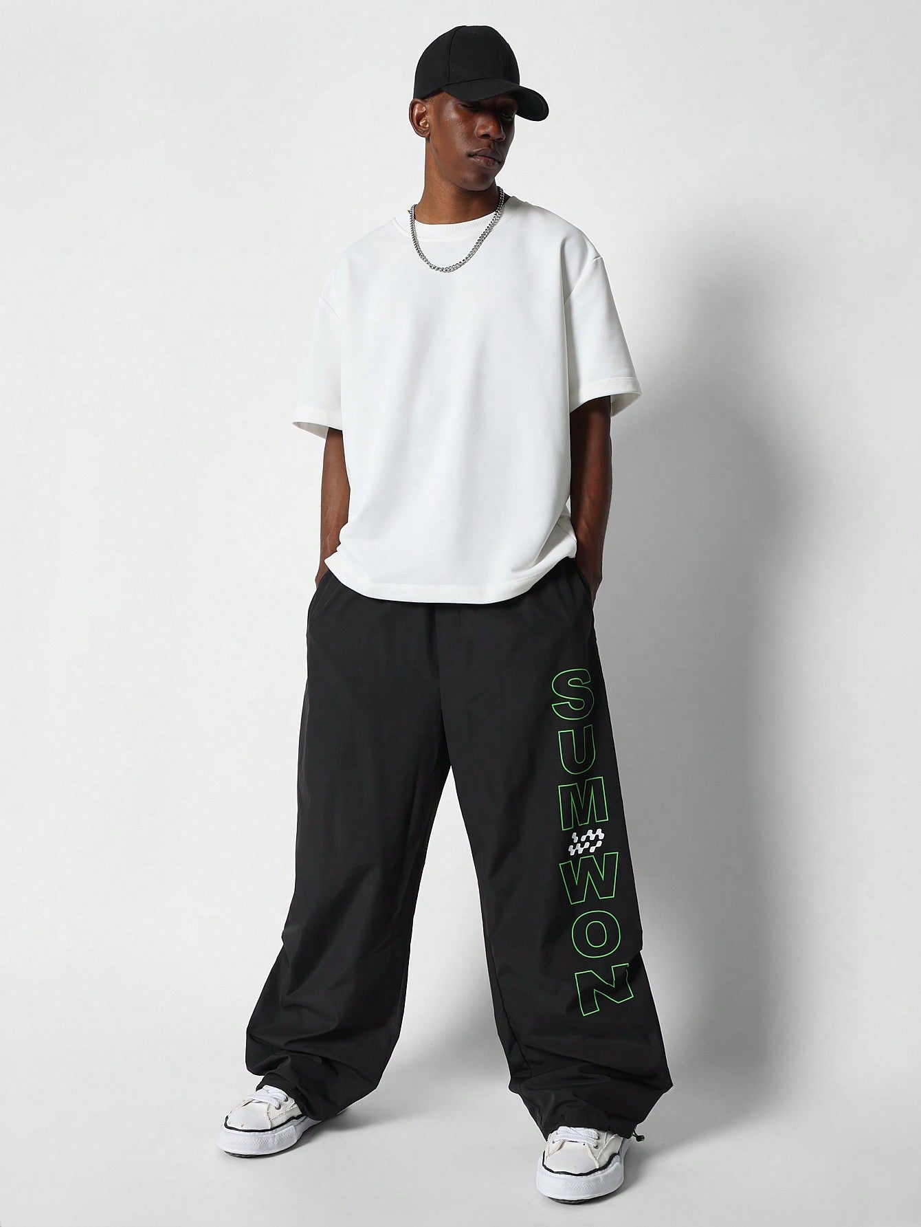 Loose Fit Baggy Nylon Parachute Pant With Letter Graphic Print