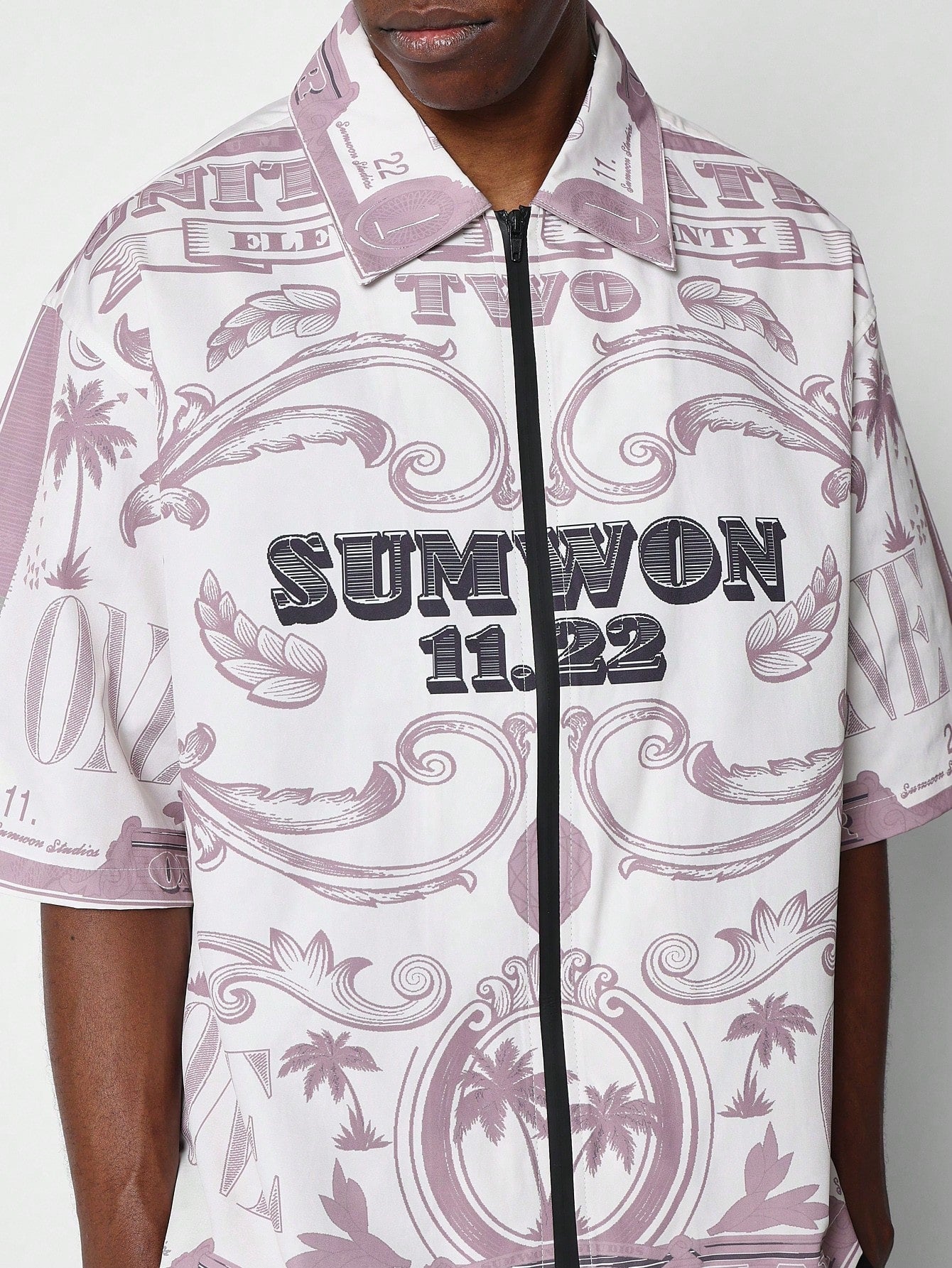 Boxy Fit Zip Nylon Shirt With All Over Print