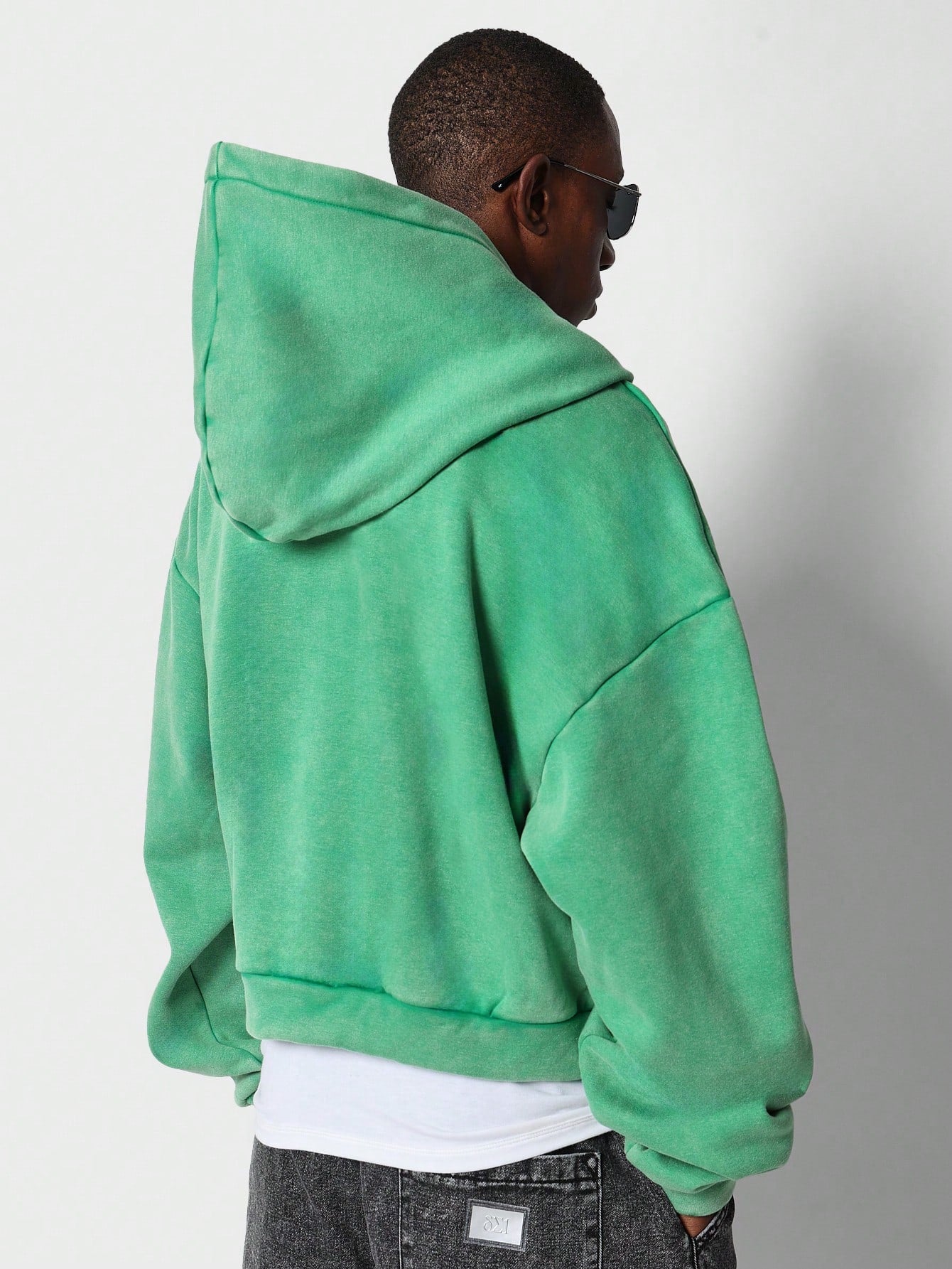 Cropped Zip Through Washed Hoodie