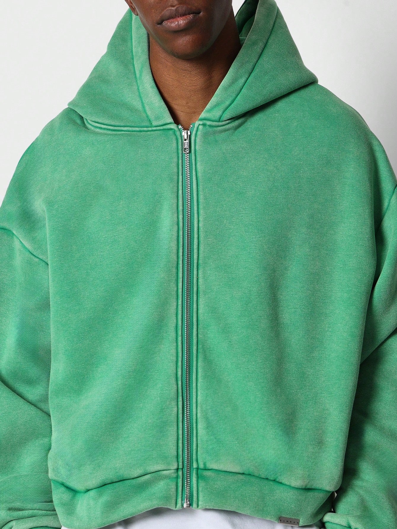 Cropped Zip Through Washed Hoodie