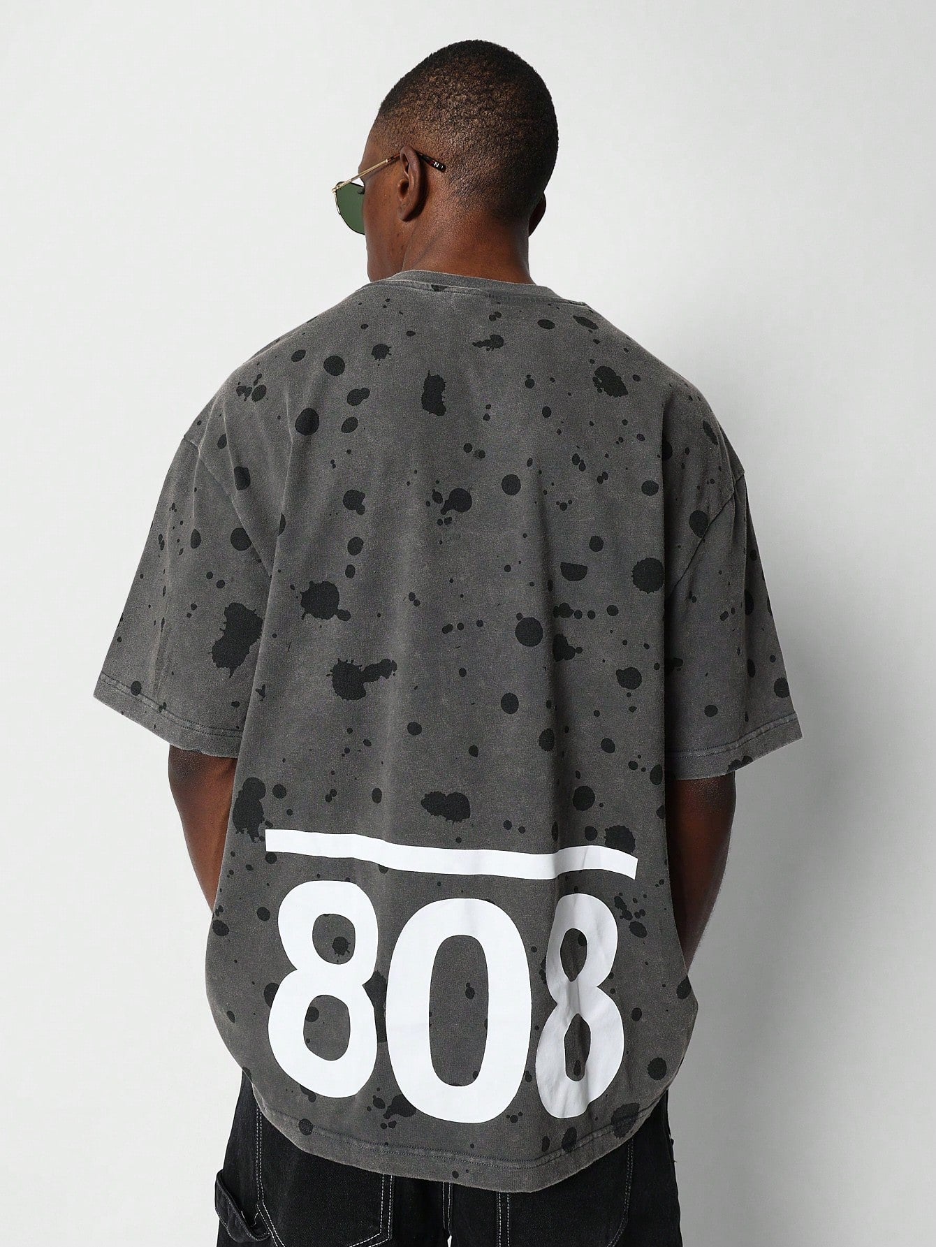 Washed Tee With Splatter Paint And Back Number Print