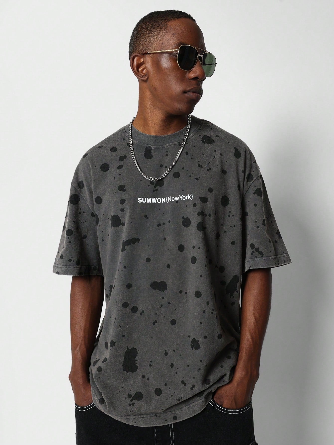 Washed Tee With Splatter Paint And Back Number Print