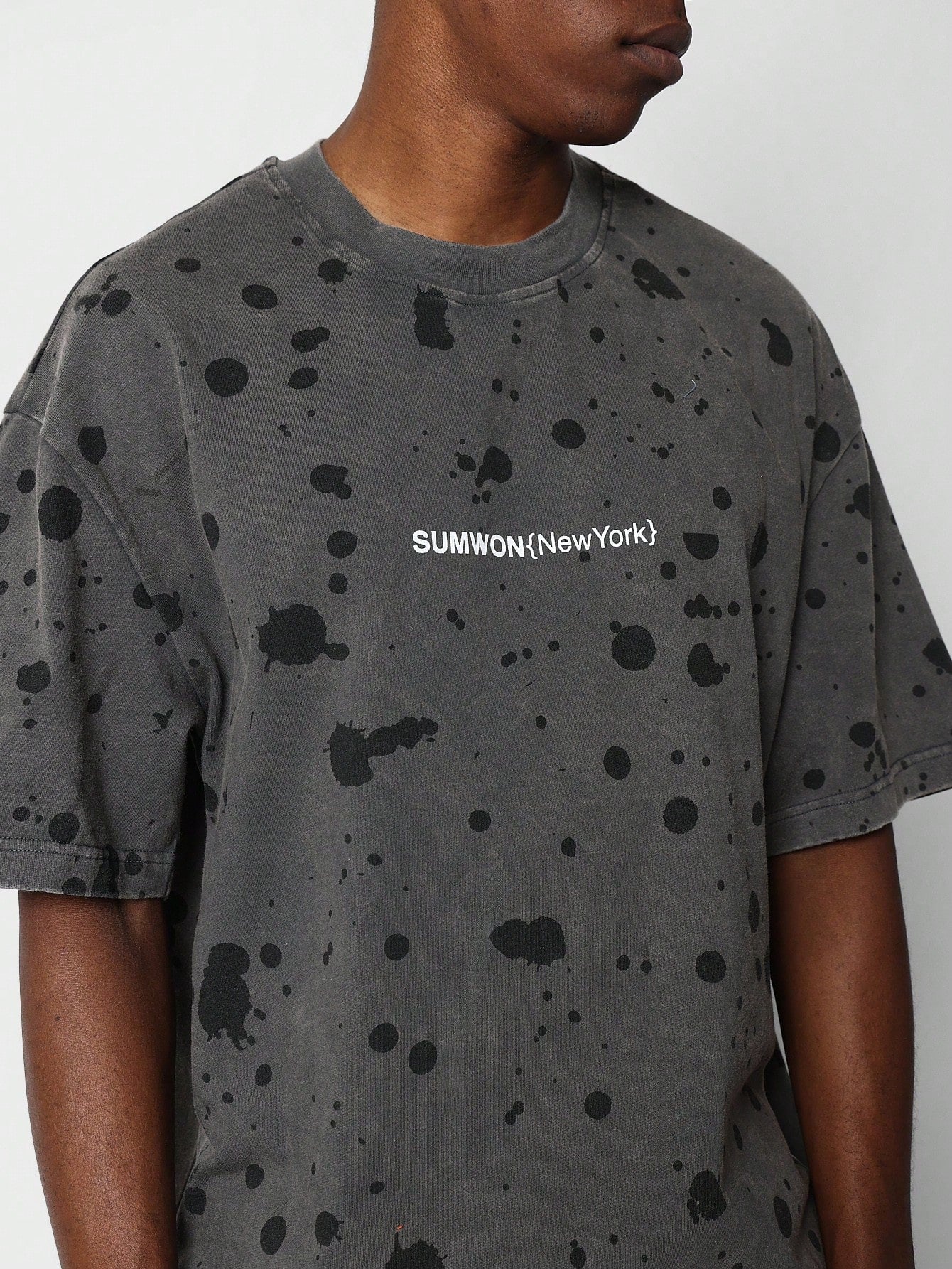 Washed Tee With Splatter Paint And Back Number Print