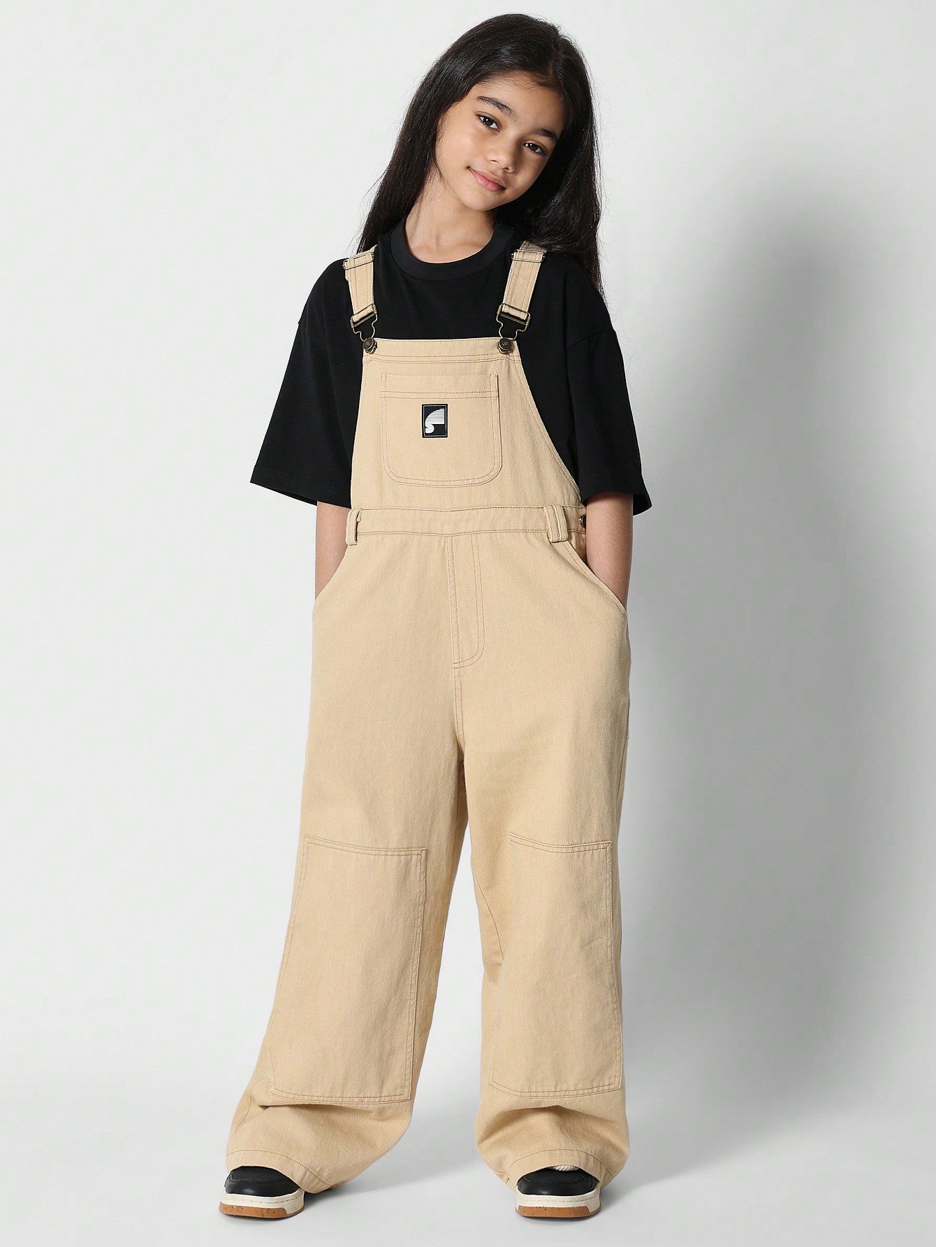 Tween Girls Washed Twill Carpenter Dungaree