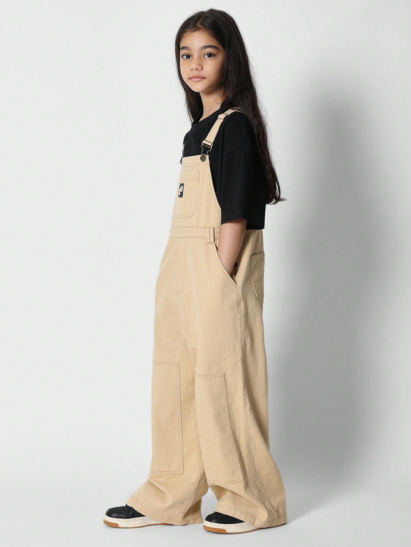 Tween Girls Washed Twill Carpenter Dungaree