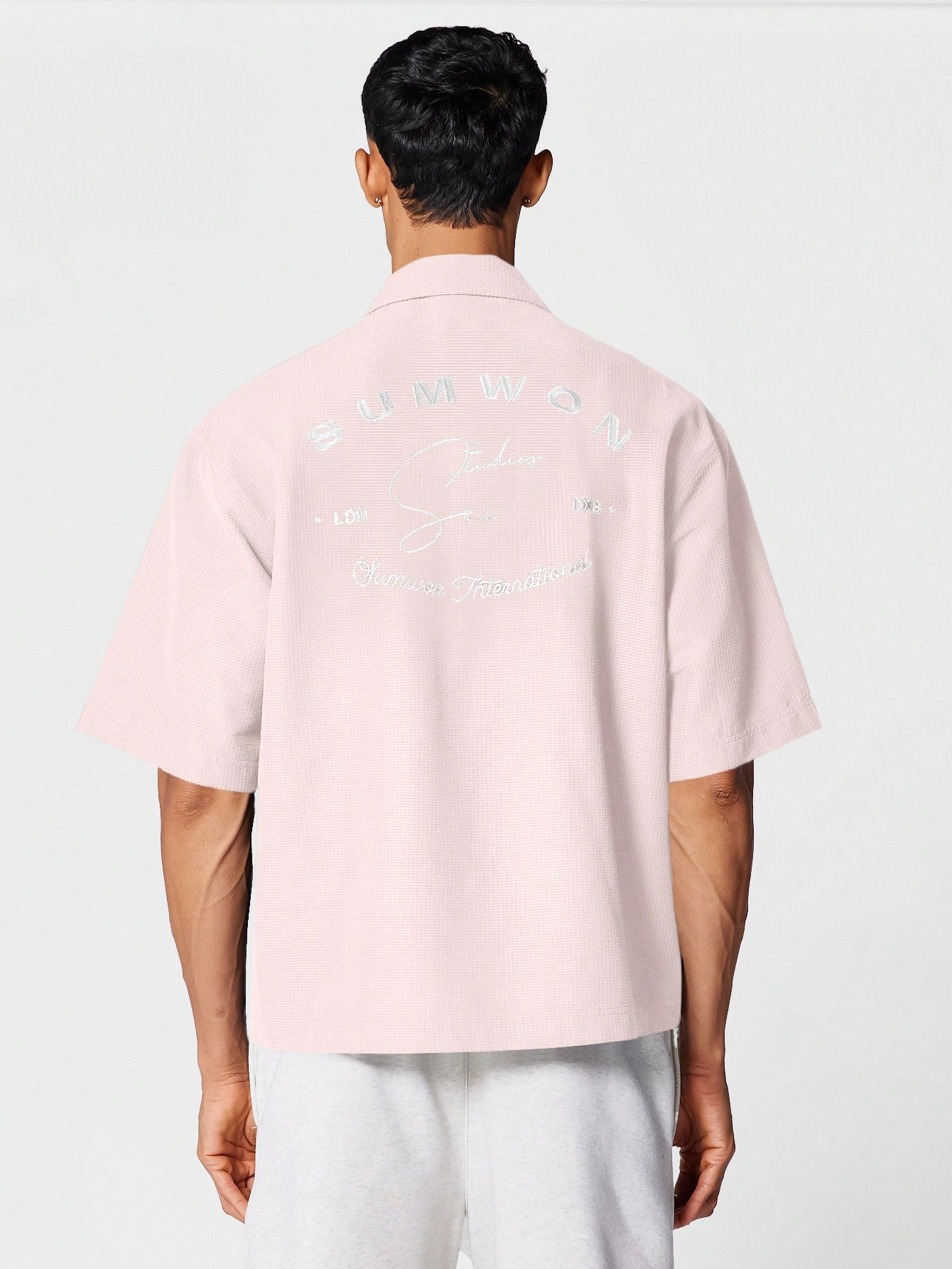 Textured Button Through Shirt With Front And Back Embroidery